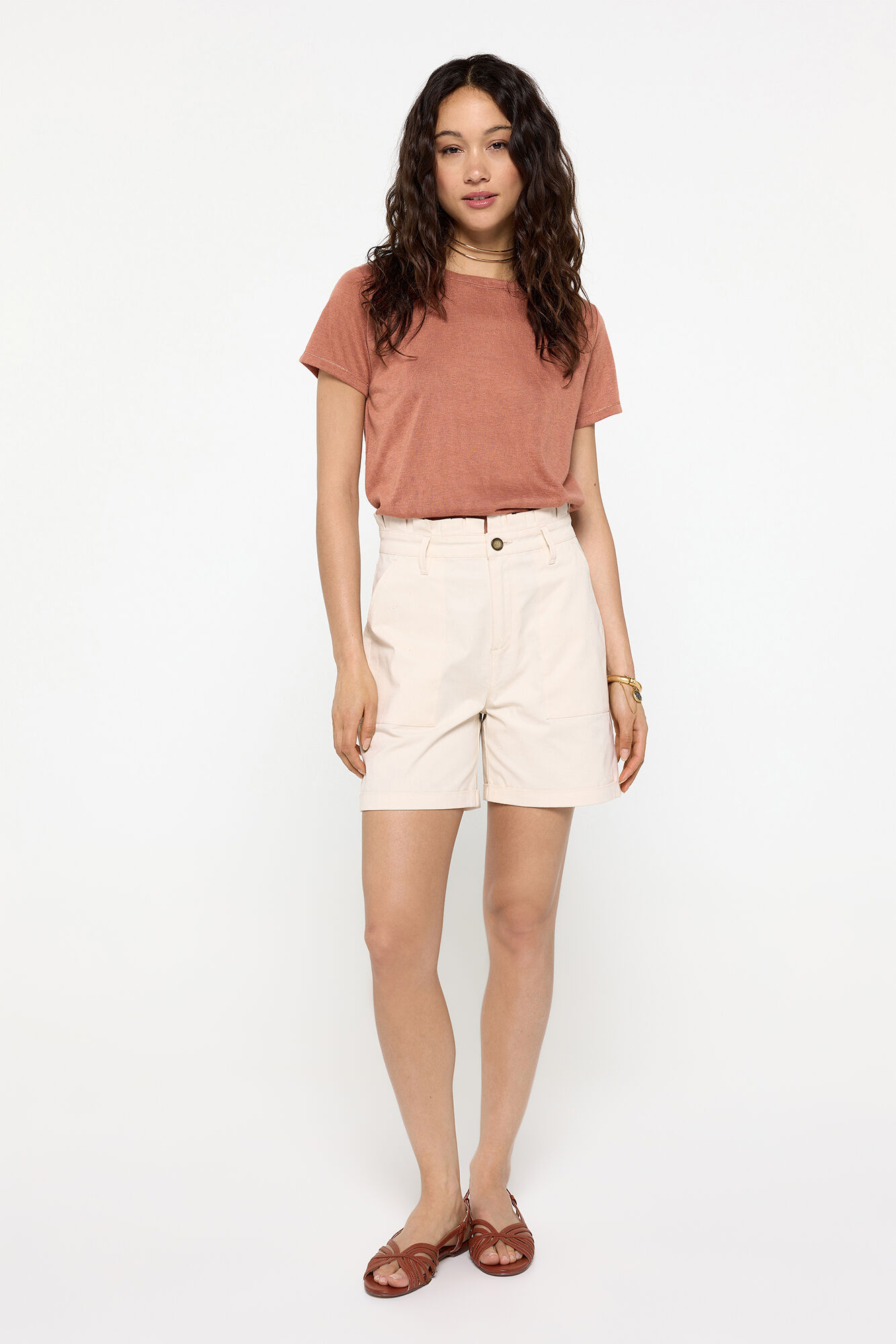 Milano Playera manga corta efecto lino Beige/Camel