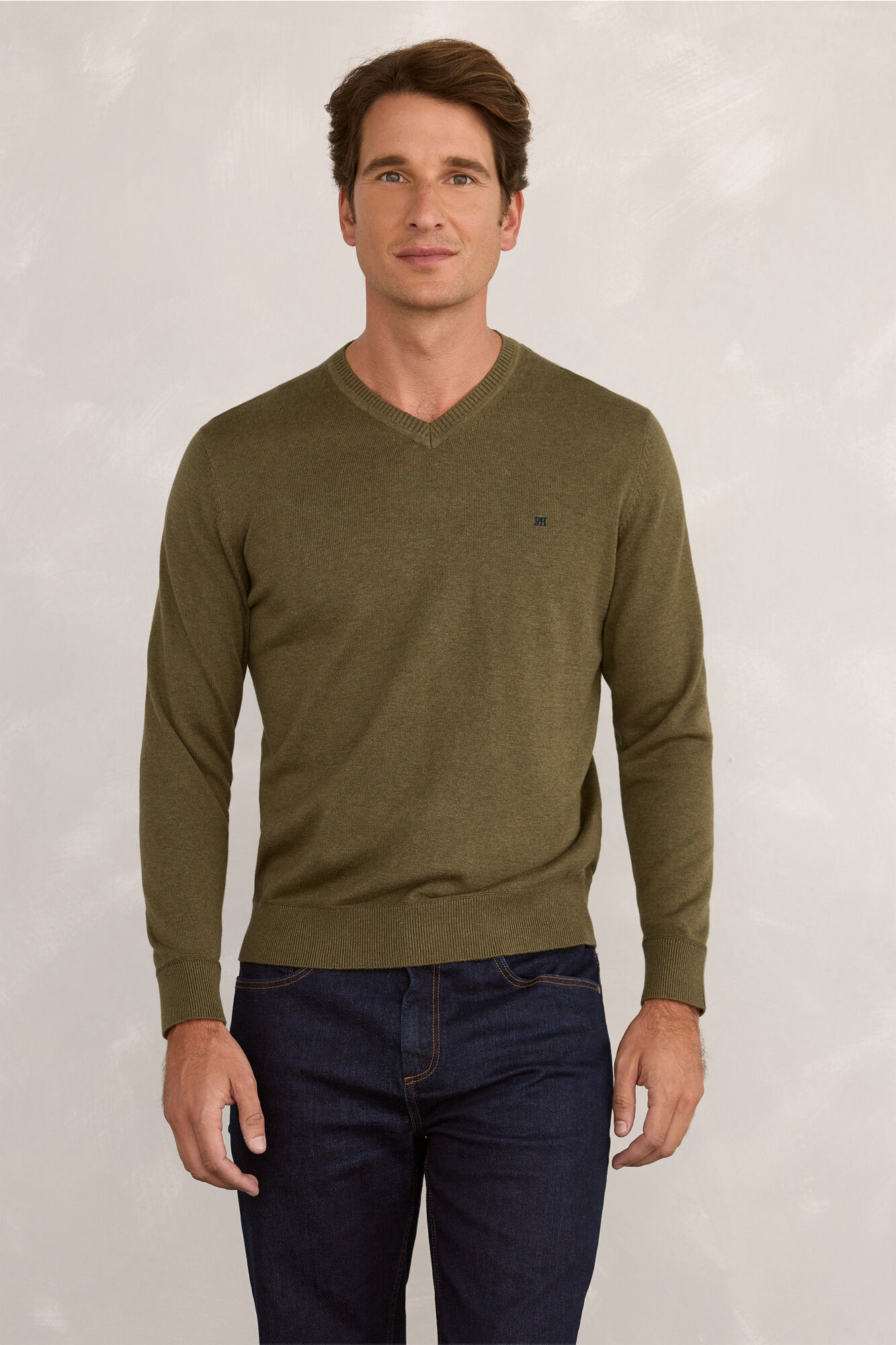 Pedro del Hierro Jersey b&aacute;sico en PICO Kaki Oscuro