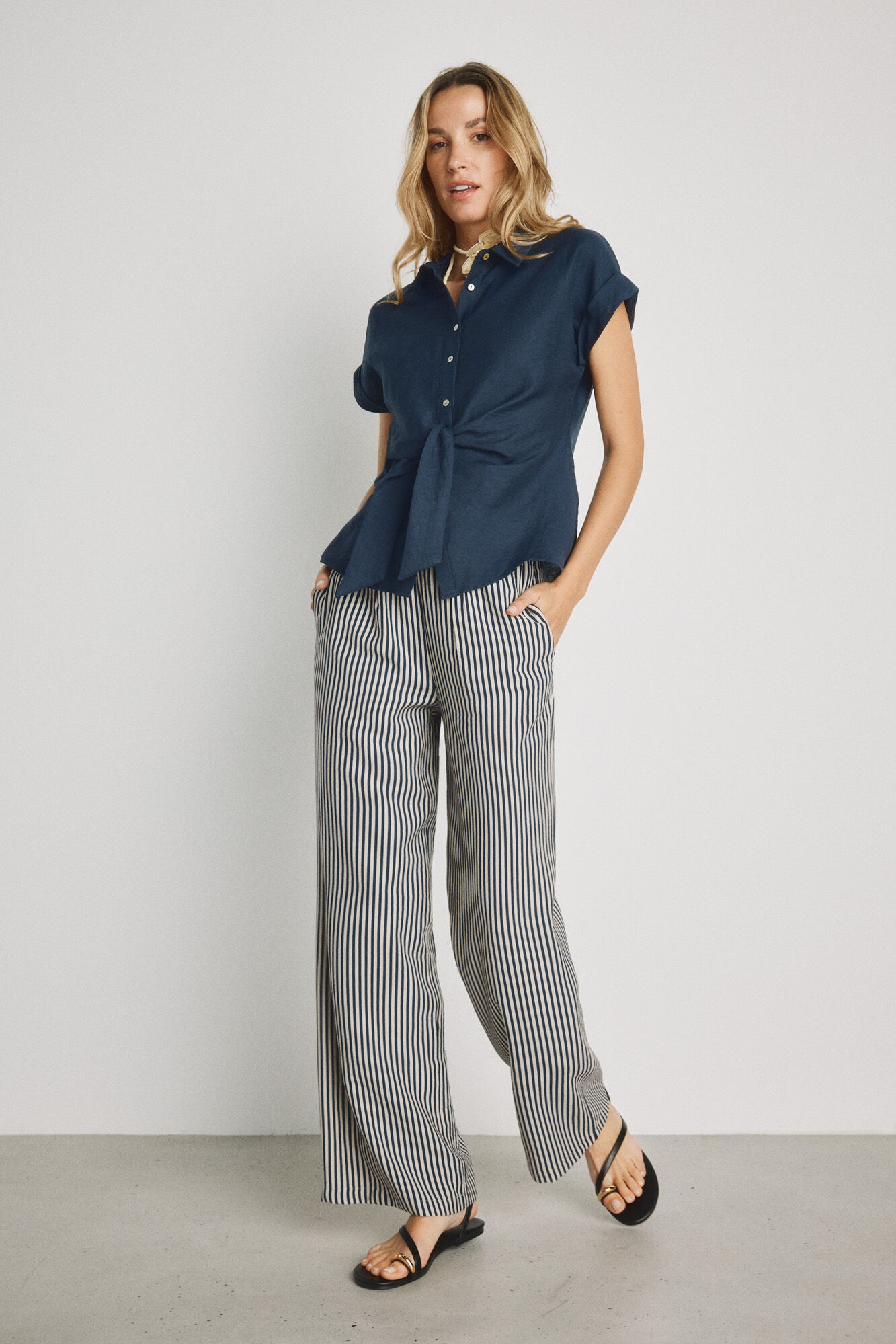 Milano Blusa lisa manga corta Navy