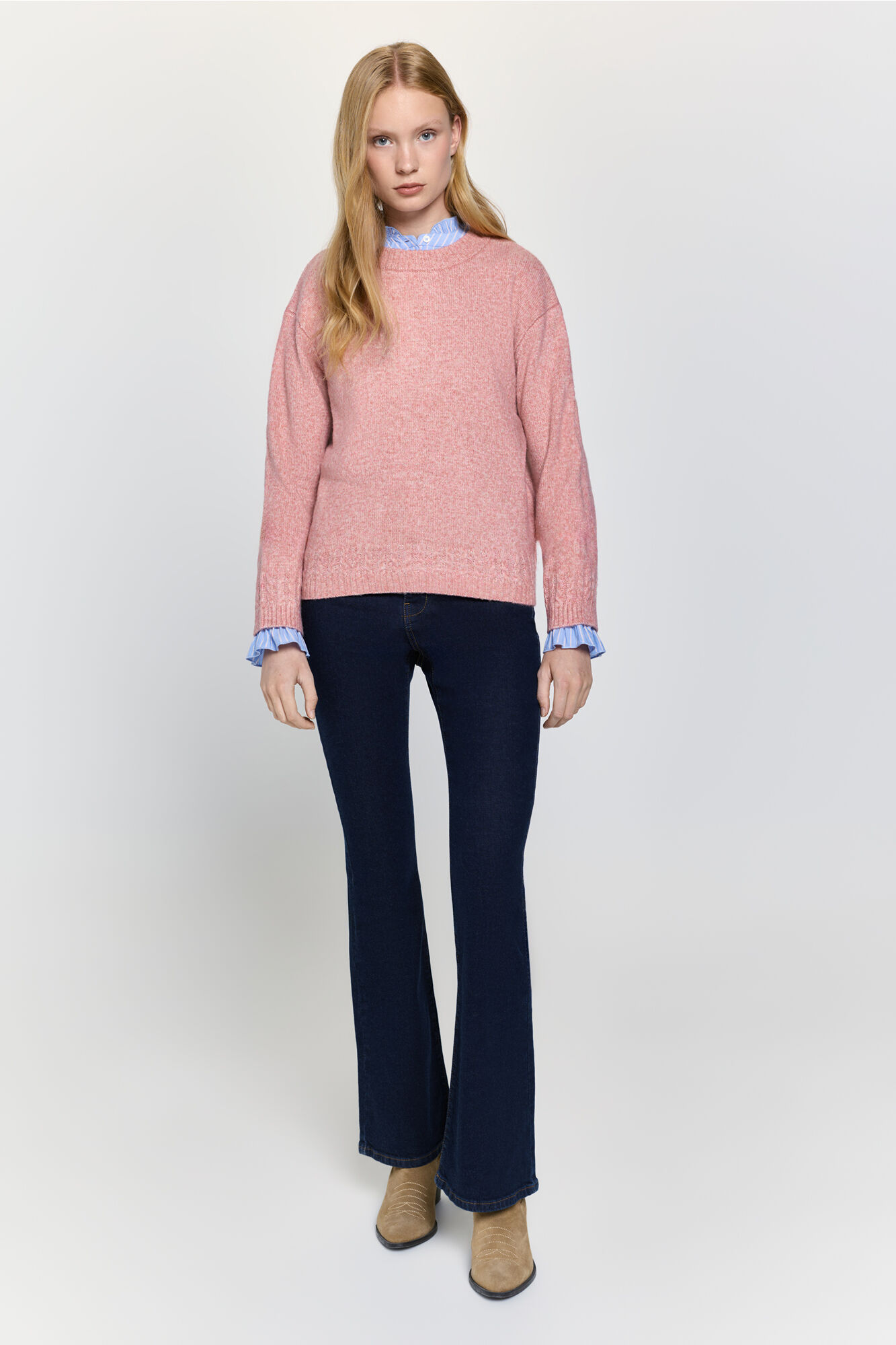Milano Jersey de cuello redondo ajustado con detalles trenzados Rosa