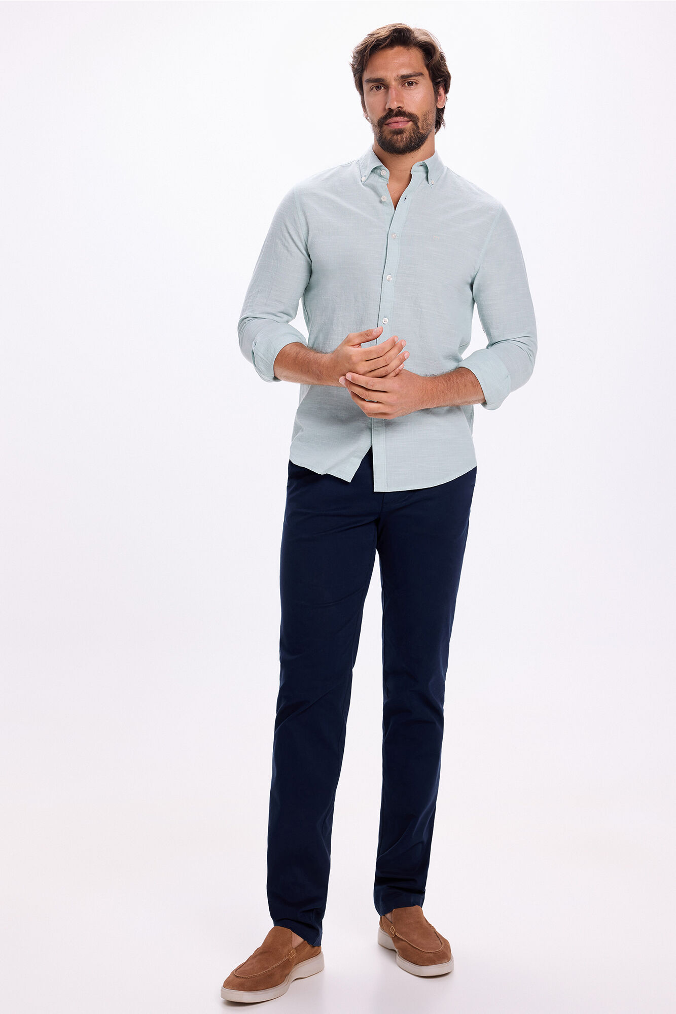 Milano Camisa Slub Lisa Azul