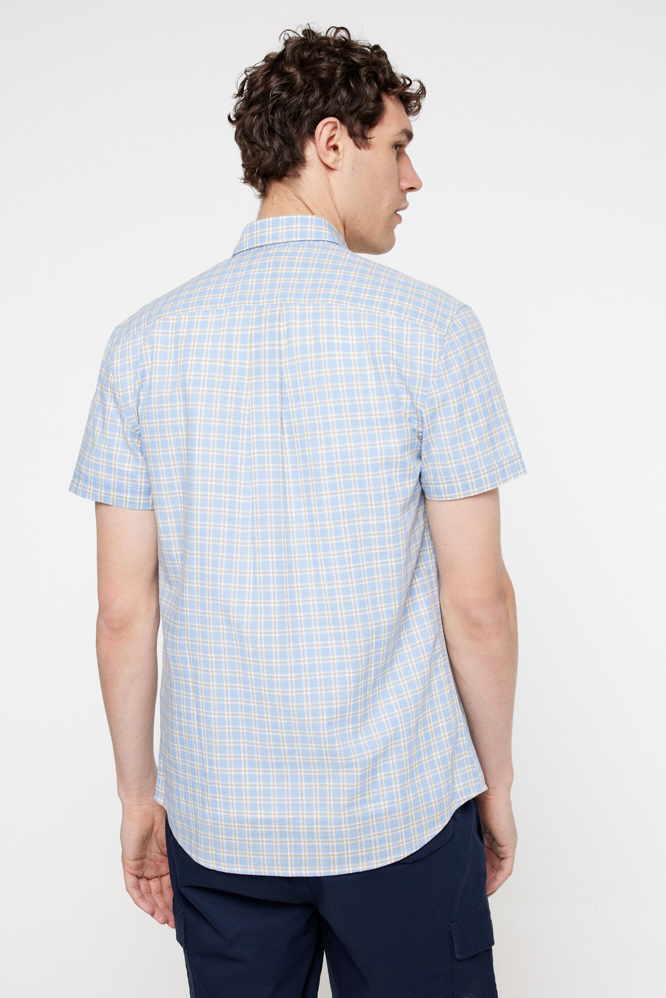 Milano Camisa cuadros aspecto lino. Azul