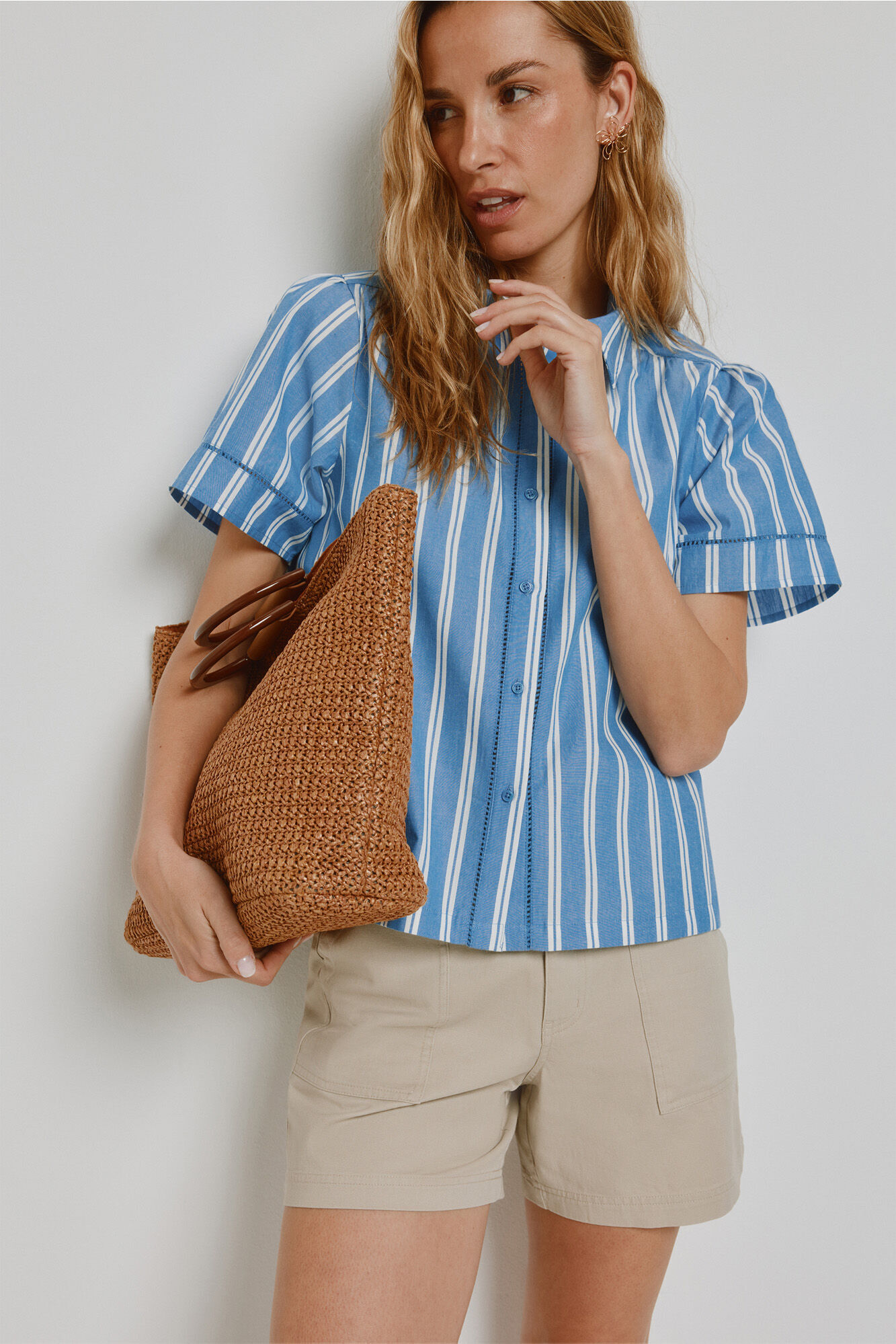 Milano Blusa de rayas manga corta Azul Claro