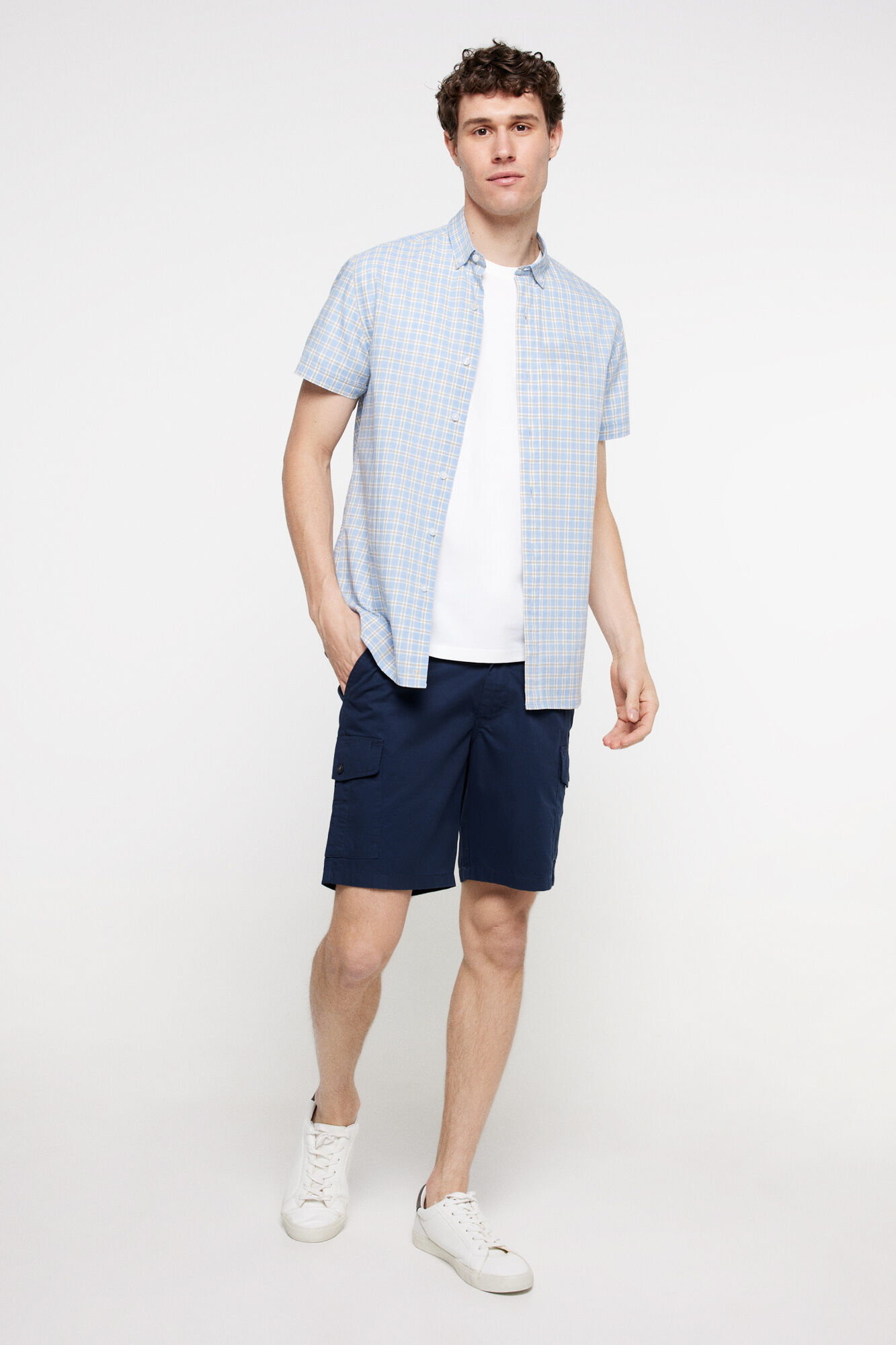 Milano Camisa cuadros aspecto lino. Azul