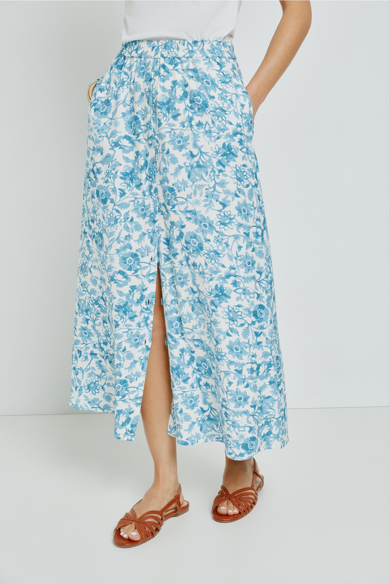 Milano Falda larga abotonada estampada Azul Oscuro