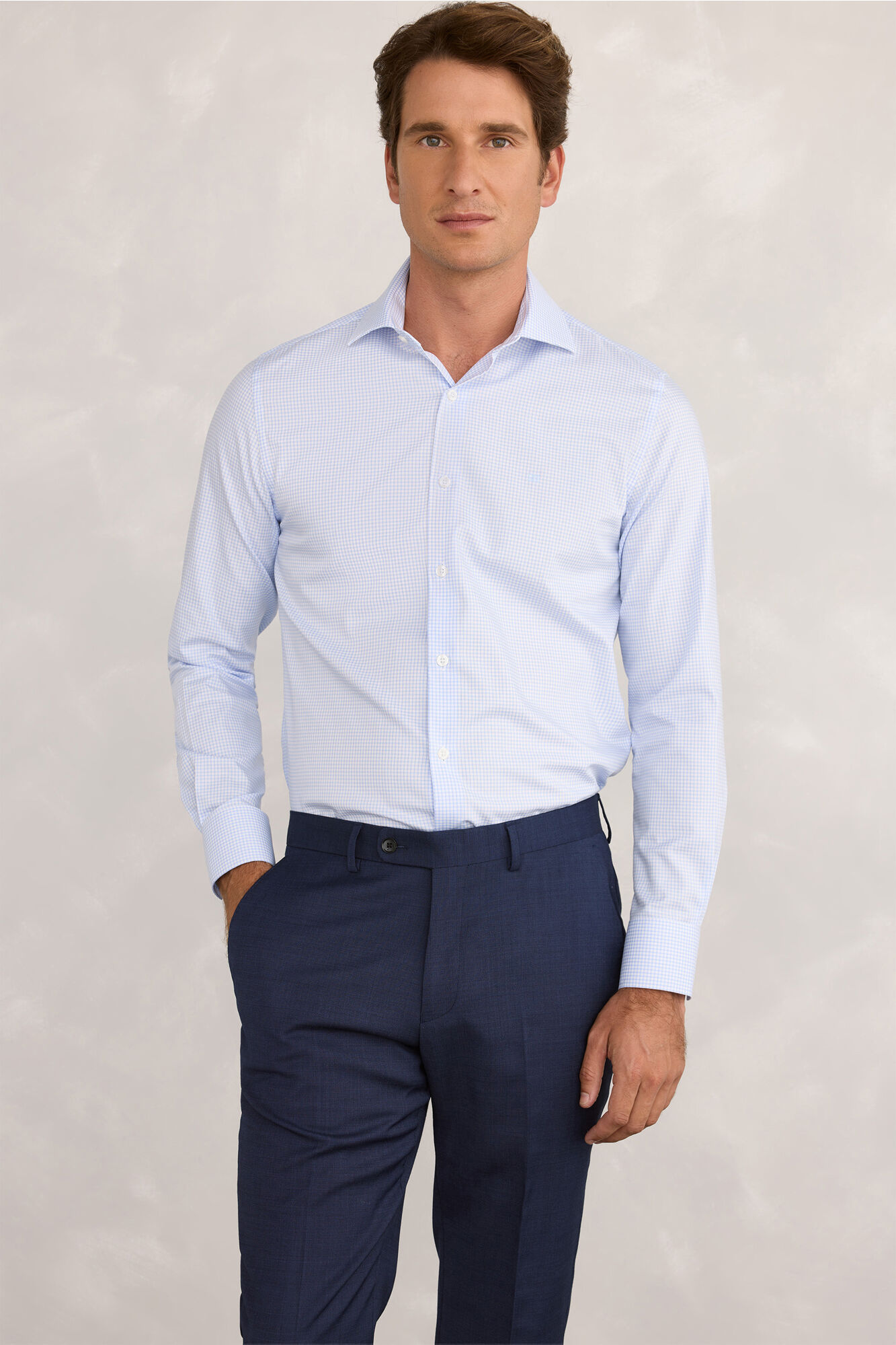 Pedro del Hierro Camisa de vestir de popel&iacute;n a cuadros Azul