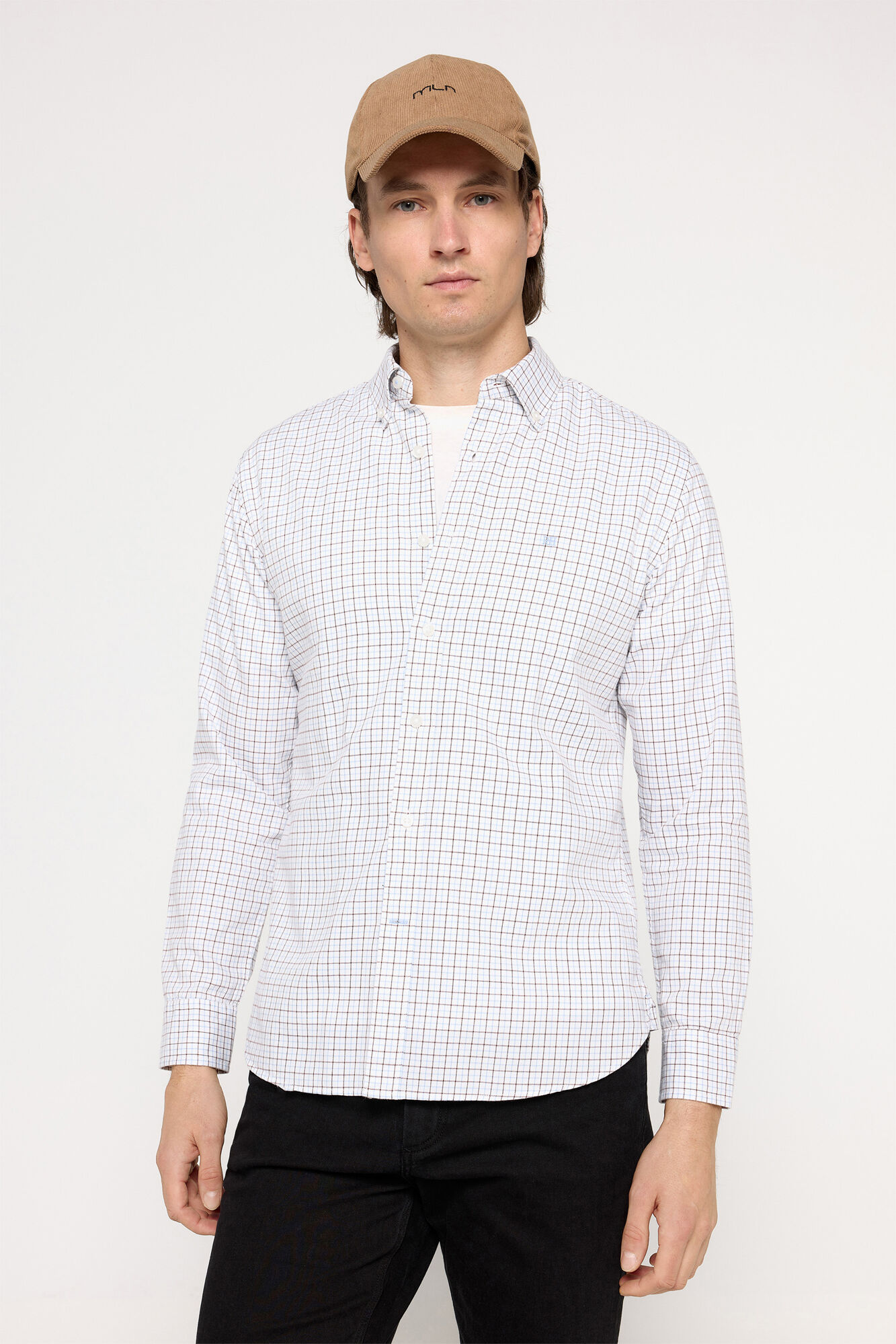 Pedro del Hierro Camisa Twill PdH Cuadros Marr&oacute;n