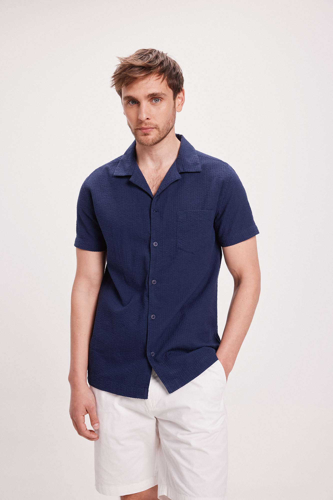 Milano Camisa Solapa Corta Seersucker