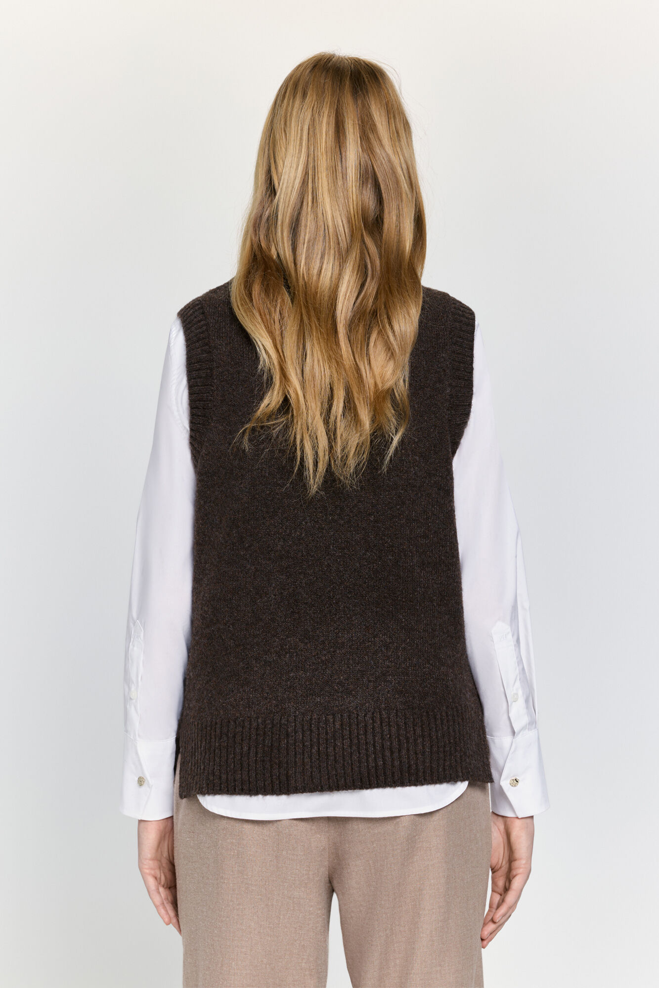 Milano Chaleco de tejido con cuello estructurado Marr&oacute;n Oscuro