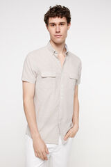 Milano Camisa lisa aspecto lino Beige/Camel