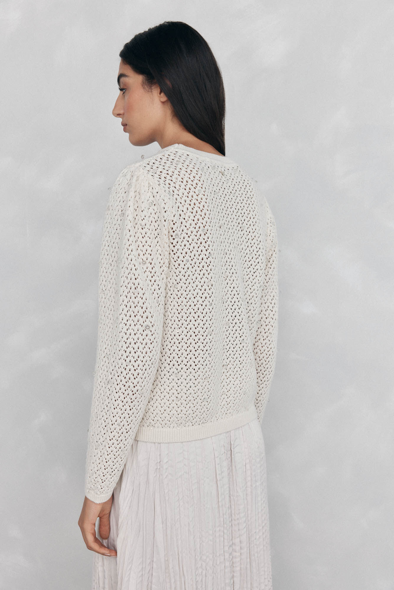 Pedro del Hierro Top de tejido fantas&iacute;a con cristalitos Beige