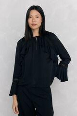 Pedro del Hierro Blusa con volantes y puntilla Negro