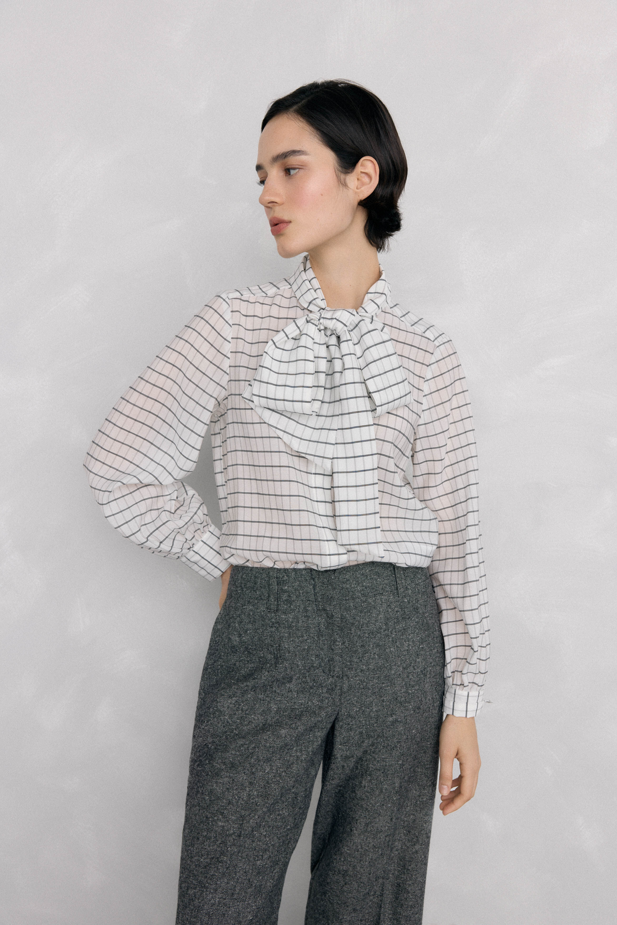 Pedro del Hierro Camisa de cuadros con lazo Marfil