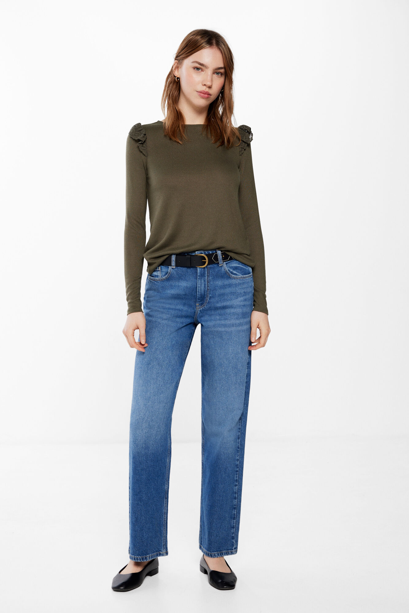 Springfield Playera tejido cortado hombros volante