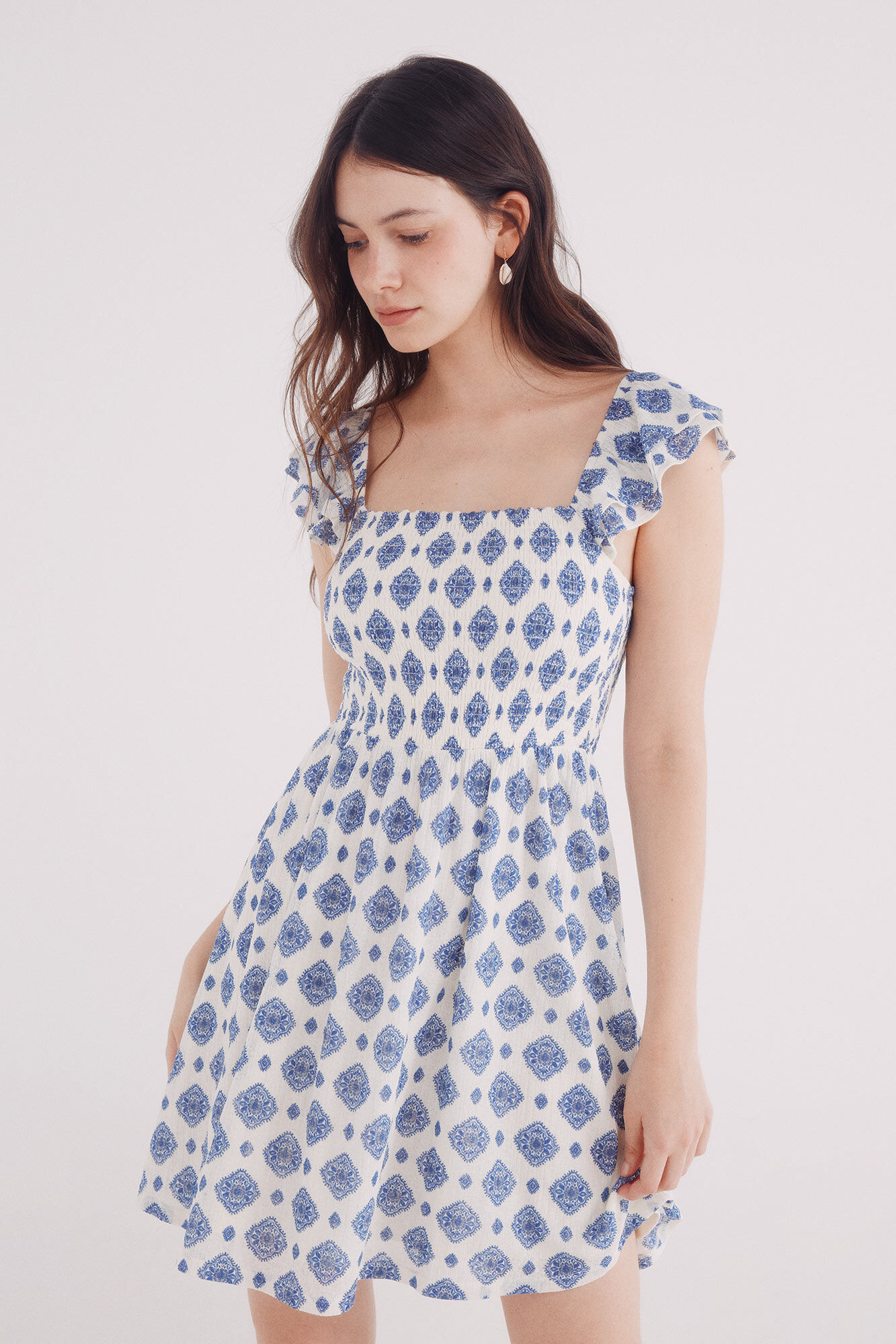 Springfield Vestido corto smock estampado geom&eacute;trico azul