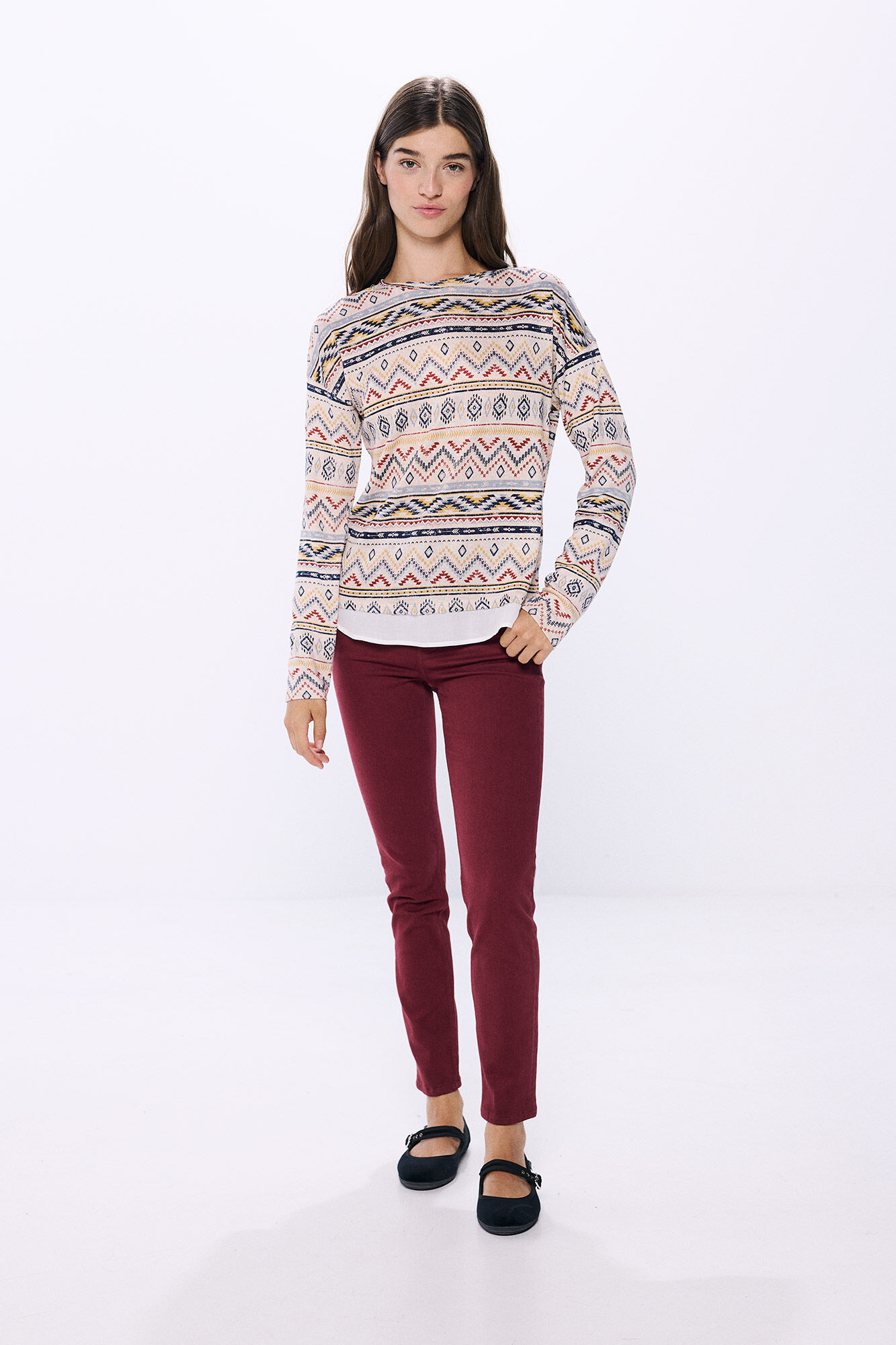 Springfield Playera combinada estampada caf&eacute;