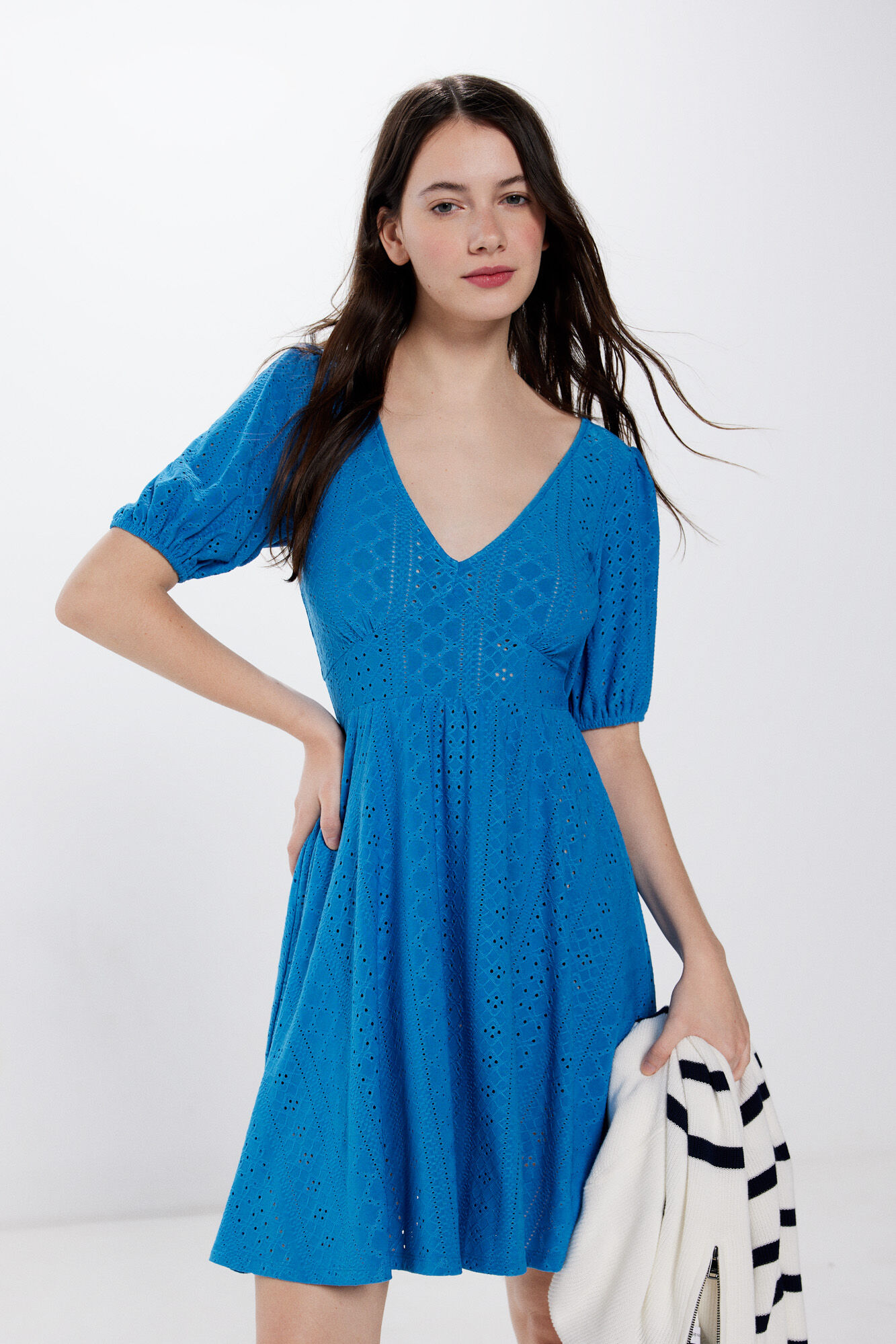 Springfield Vestido bordado suizo circular