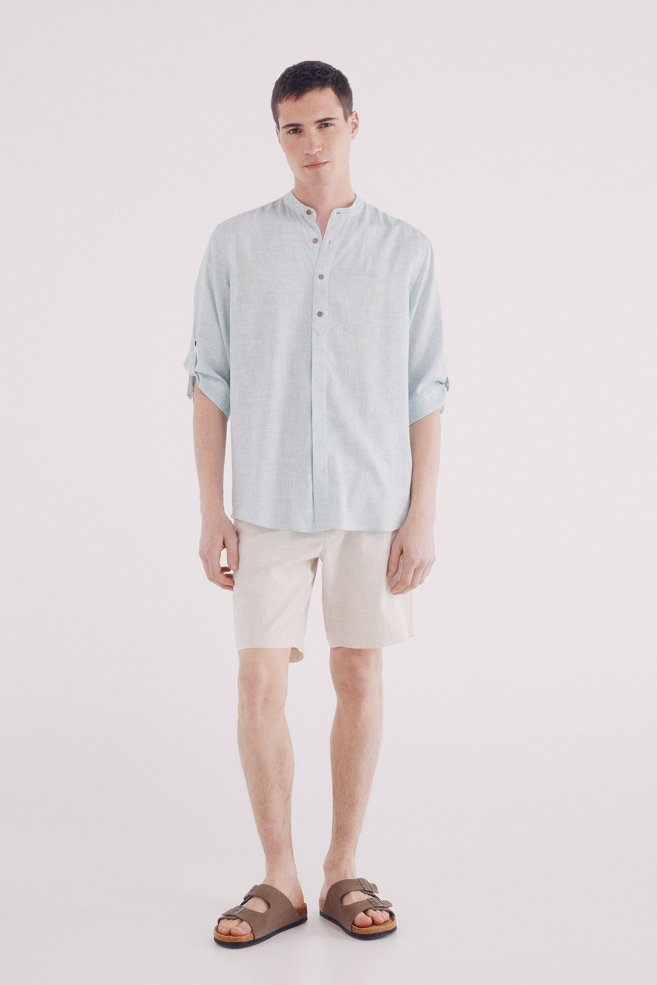 Springfield Camisa mao 3/4 lino viscosa verde