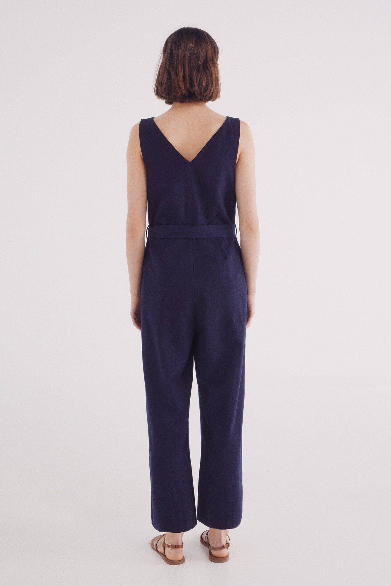 Springfield Jumpsuit de tirantes de lino y algod&oacute;n azulado