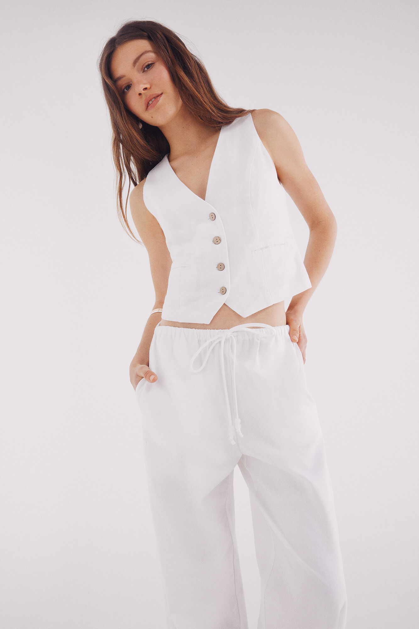 Springfield Pantal&oacute;n lino ancho natural