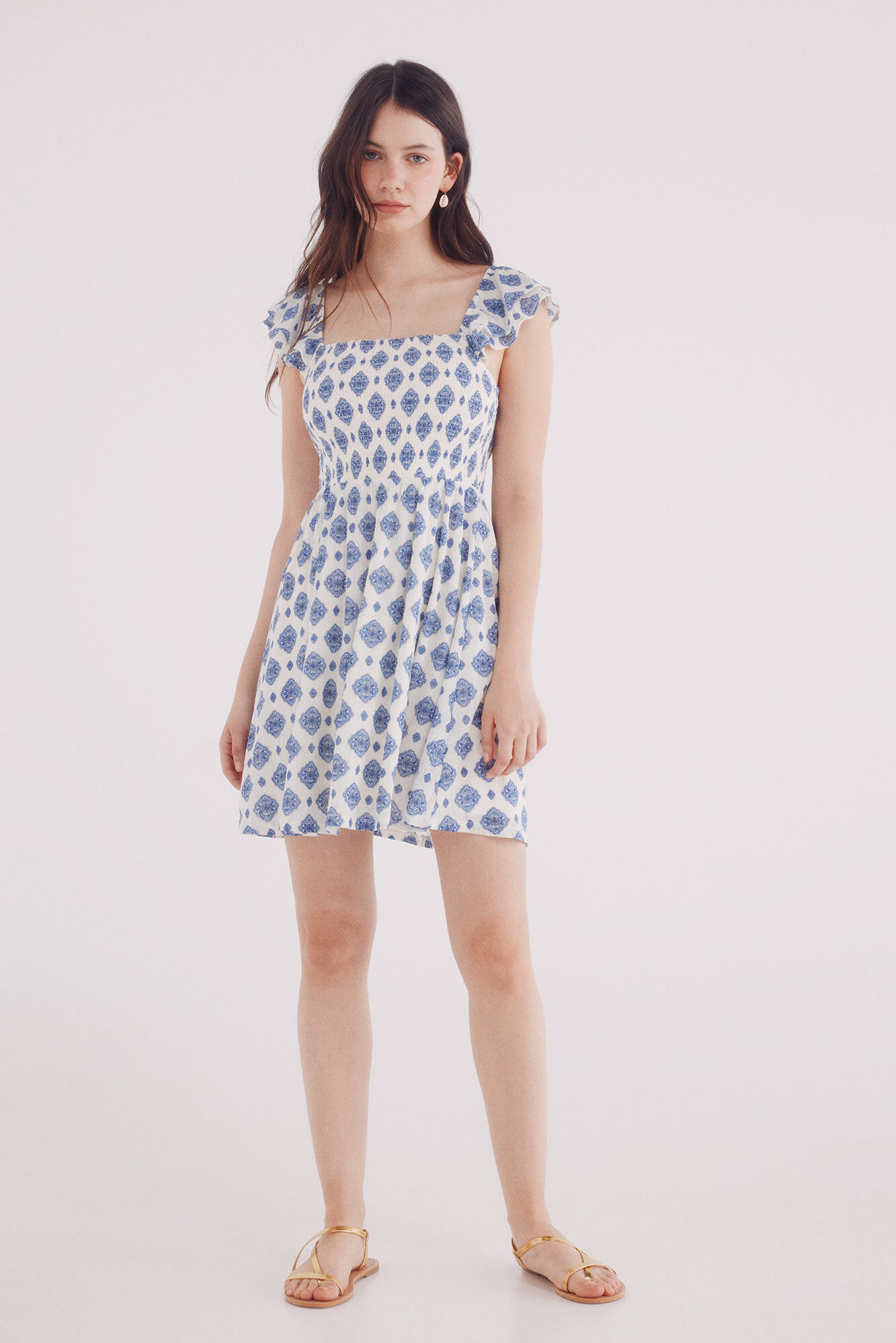 Springfield Vestido corto smock estampado geom&eacute;trico azul