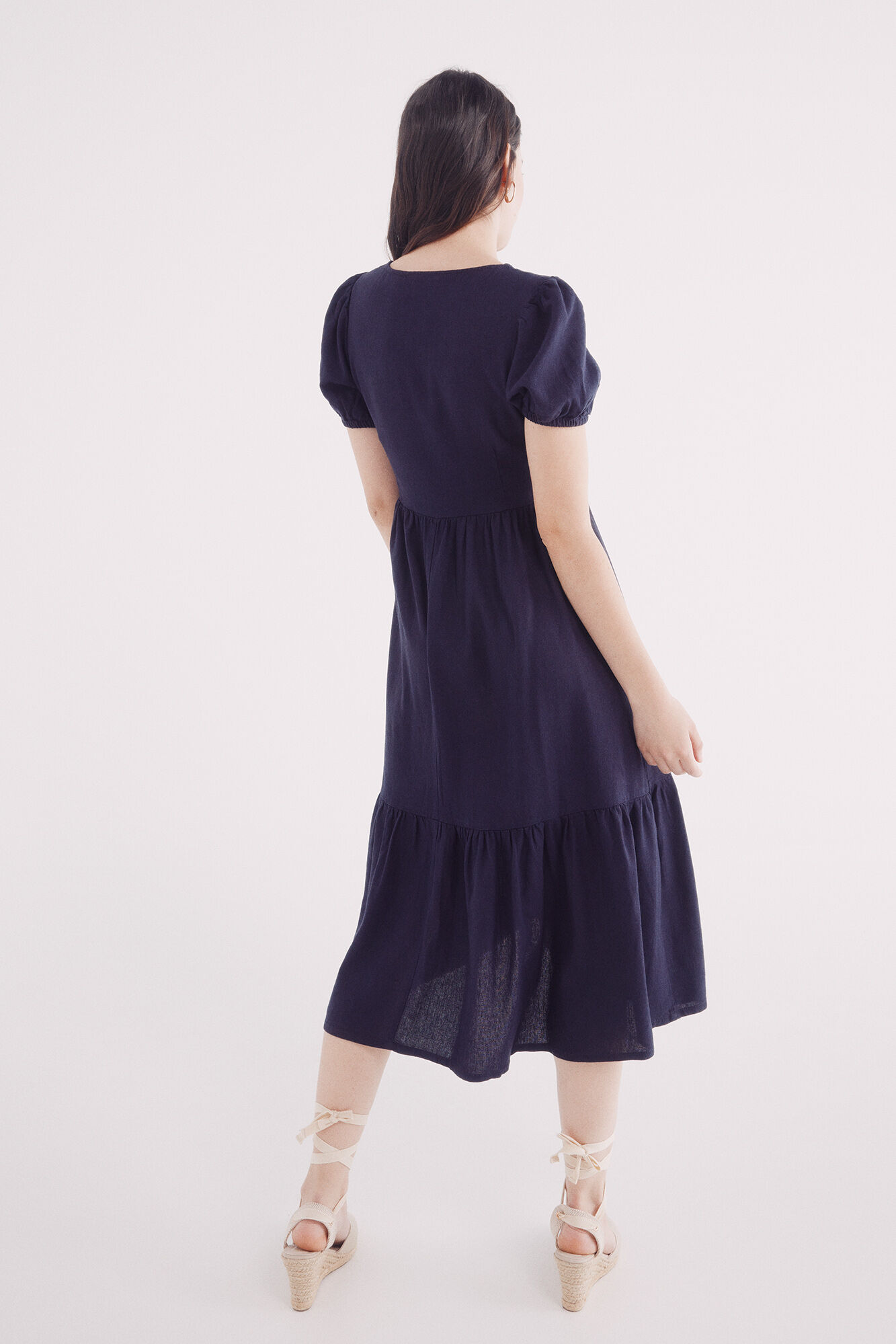 Springfield Vestido midi camisero lino azulado