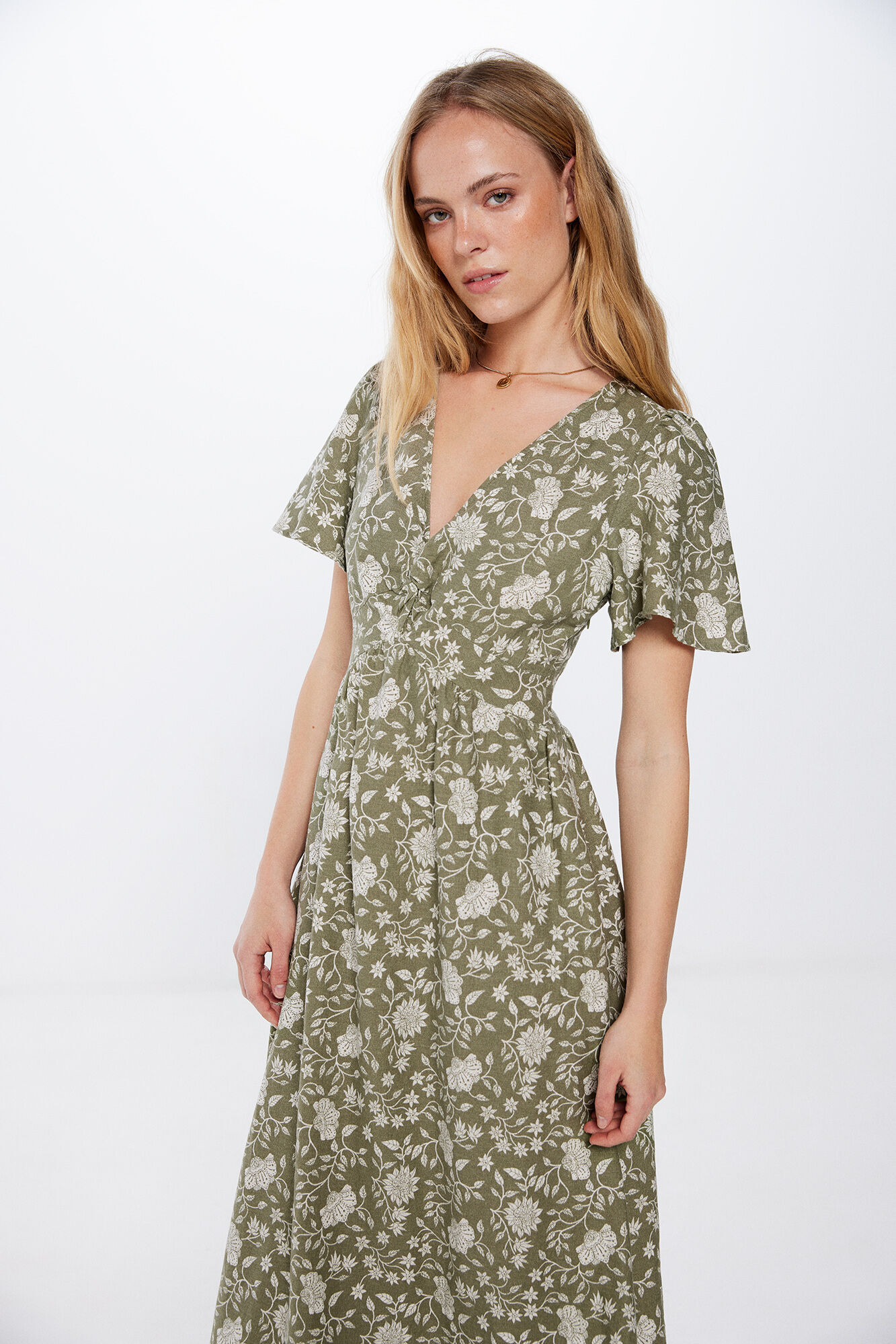 Springfield Vestido midi lino nudo escote