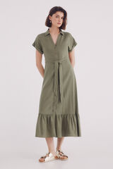 Springfield Vestido midi camisero cintur&oacute;n lino kaki