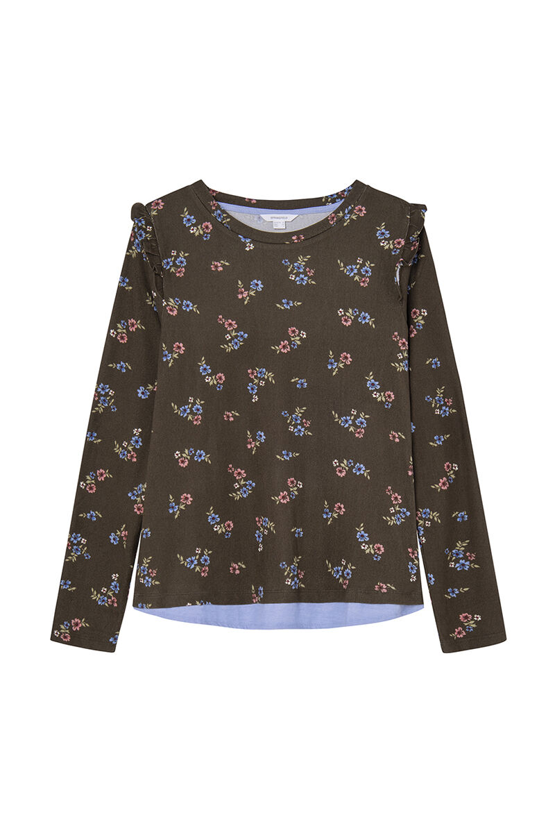 Springfield Playera Bimateria Estampada kaki