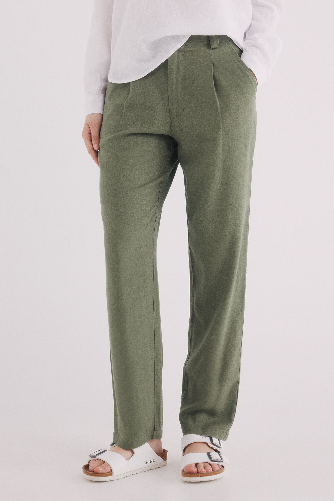 Springfield Pantal&oacute;n b&aacute;sico lino kaki