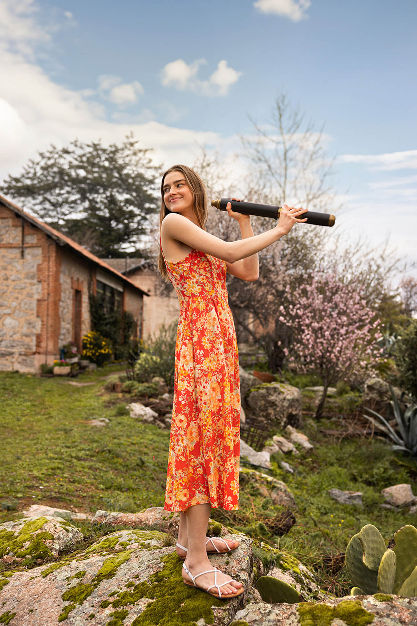 Springfield Vestido midi tirantes cruce espalda