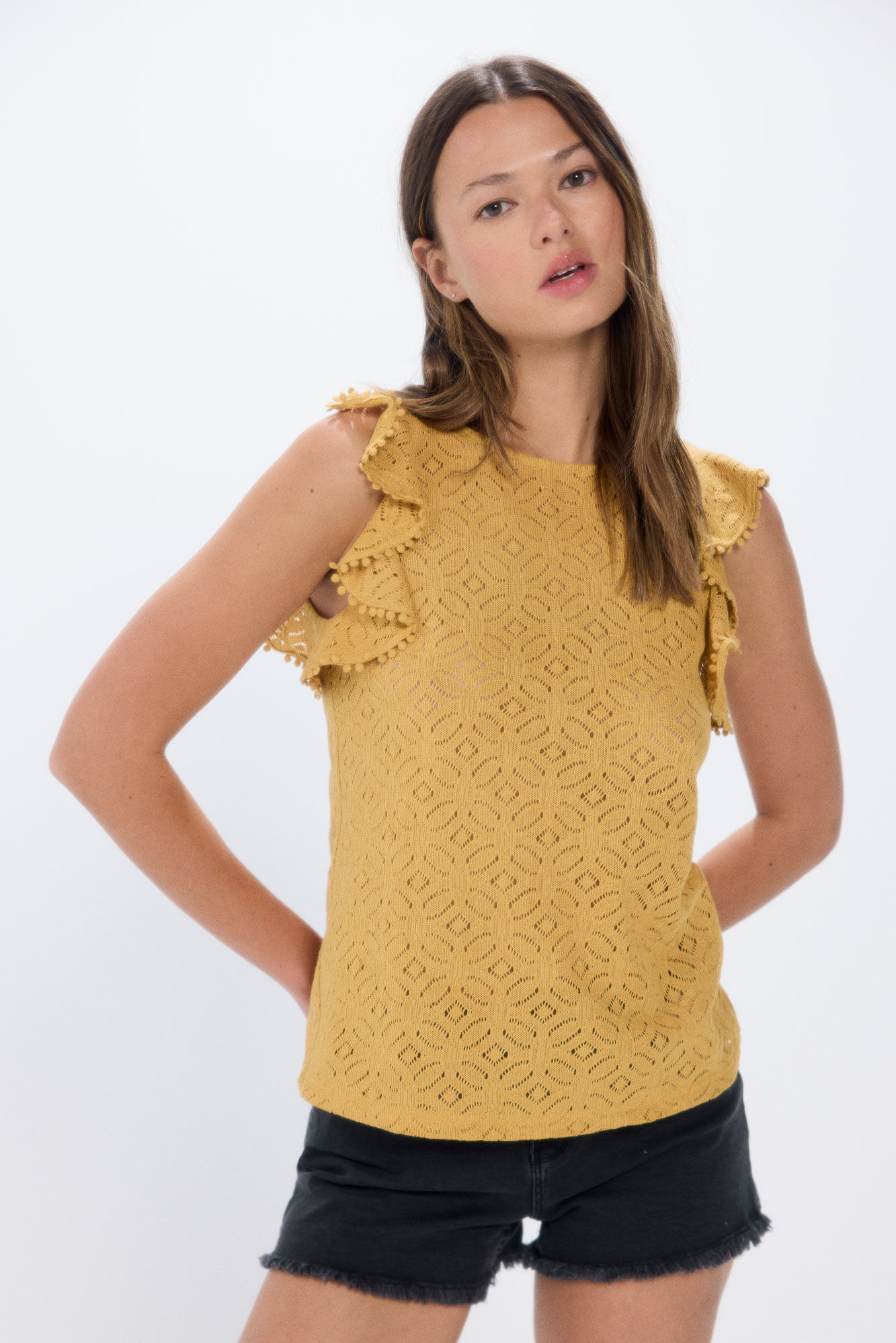 Springfield Playera estructura crochet volantes 