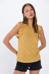 Springfield Playera estructura crochet volantes  amarillo