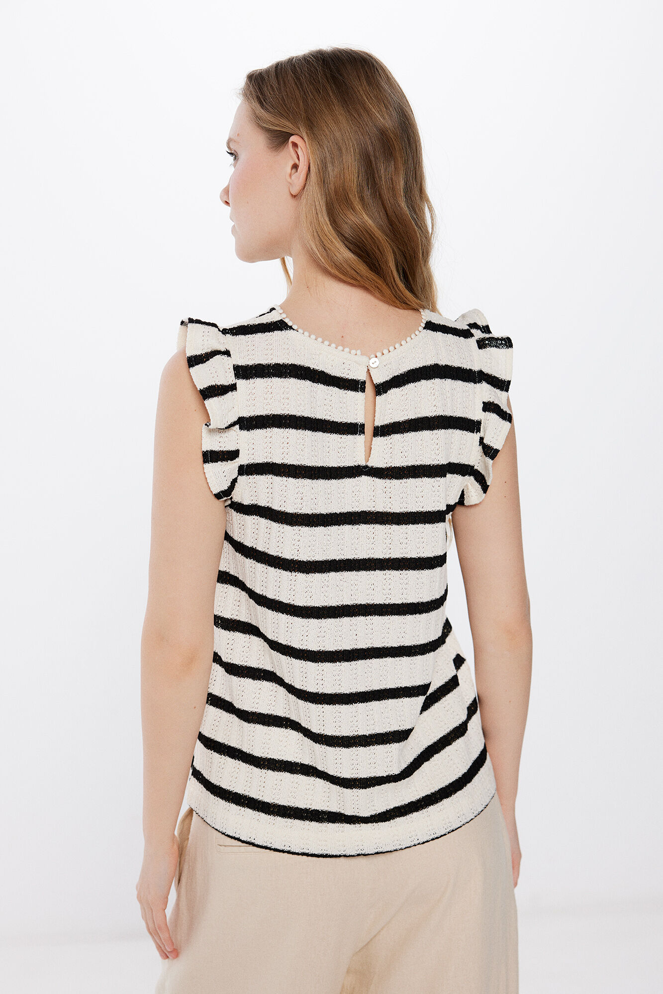 Springfield Top rayas marineras volantes beige