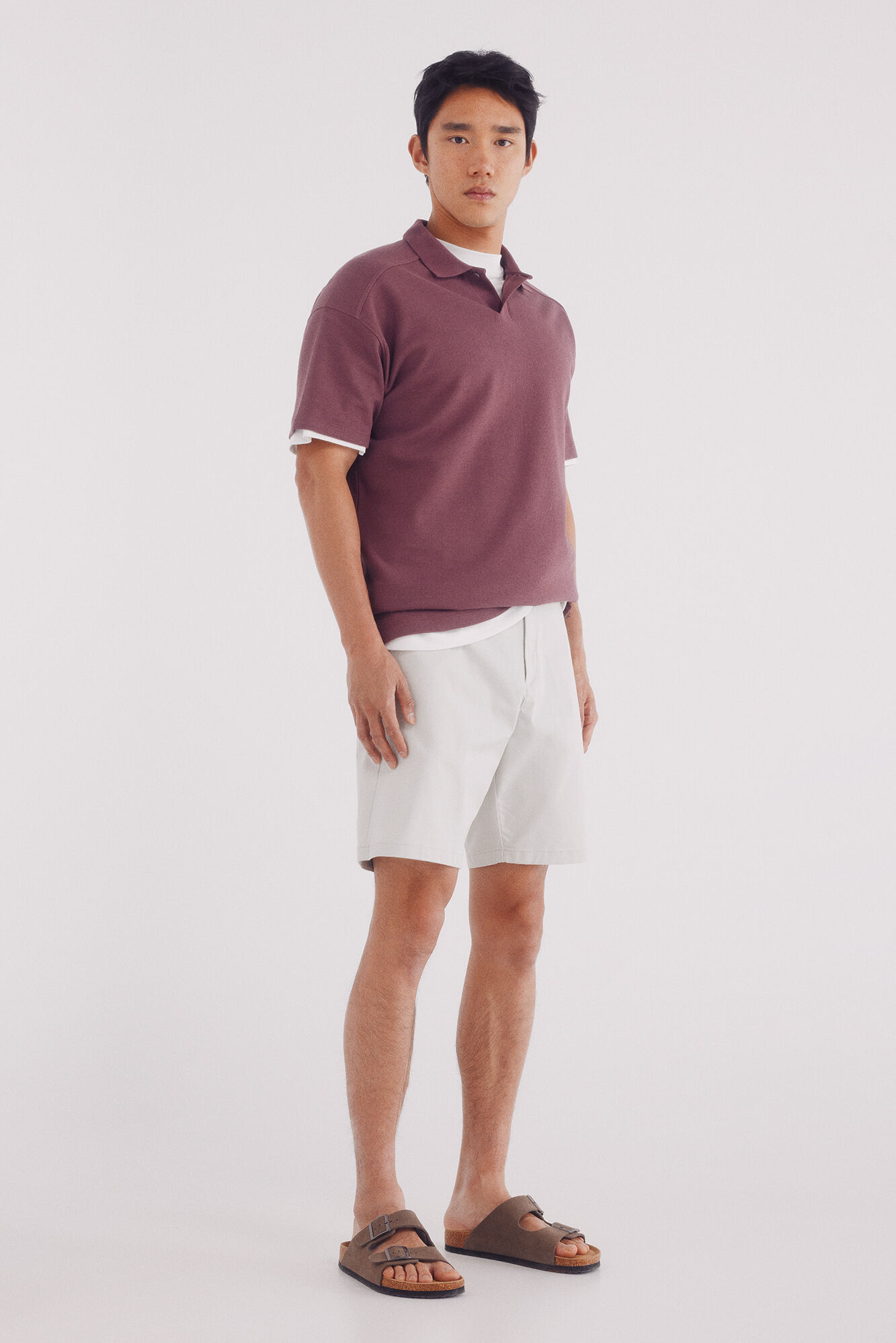 Springfield Polo estructura waffle regular fit p&uacute;rpura