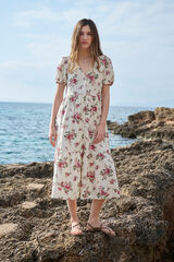 Springfield Vestido midi camisero lino estampado