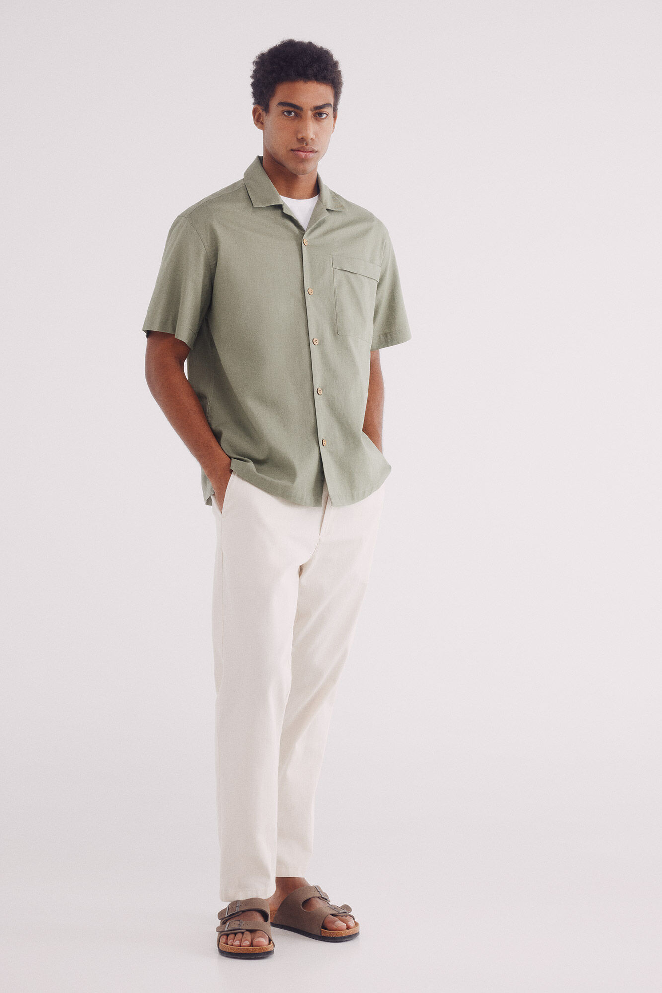 Springfield Camisa manga corta lino bolsillo