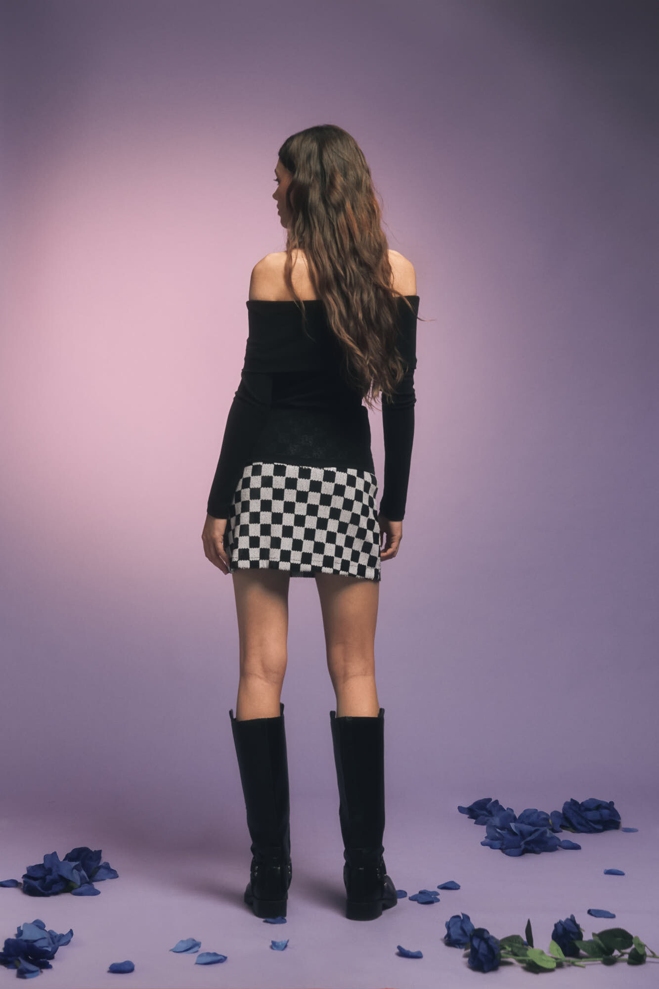 Springfield Falda corta cuadros lentejuelas negro