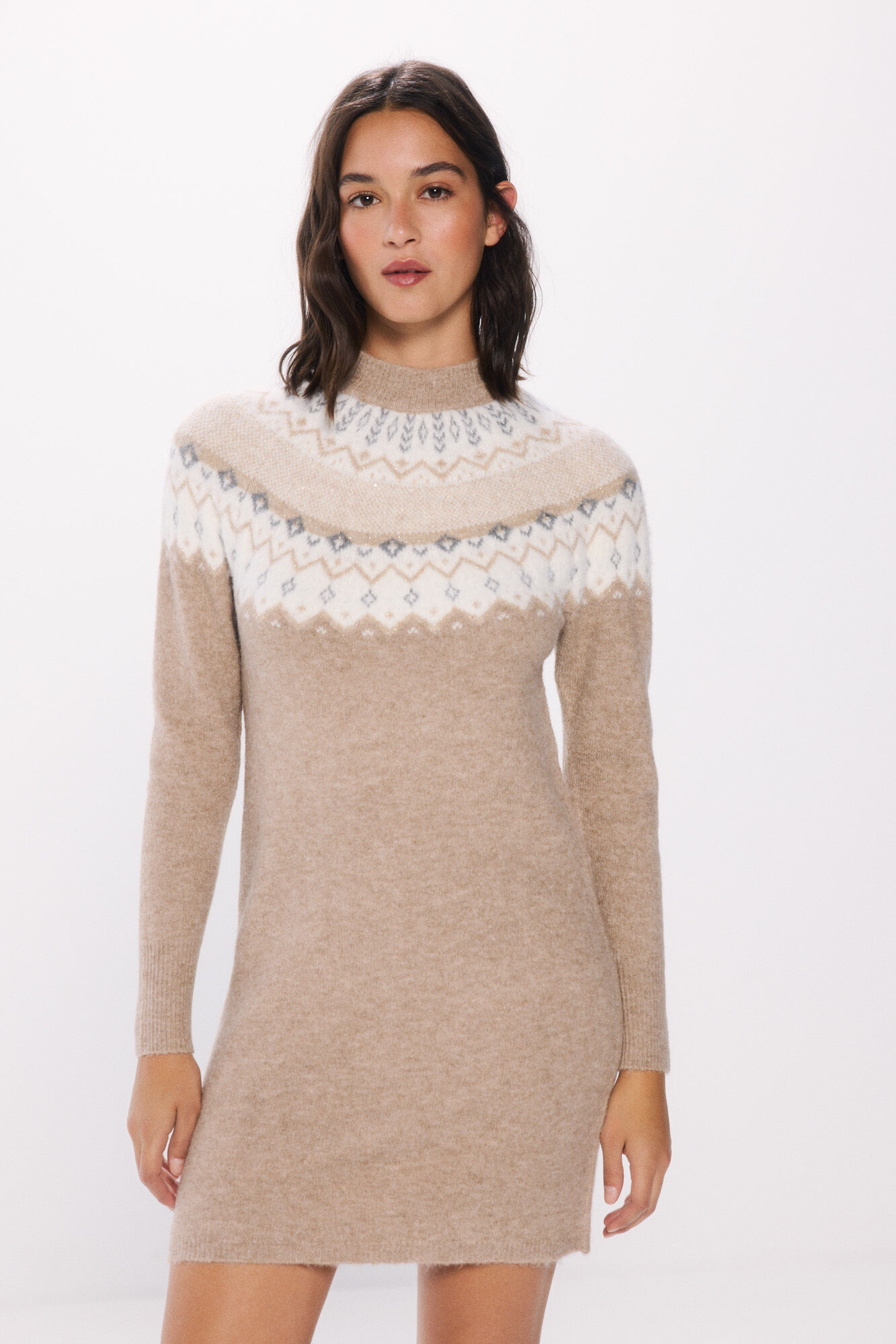 Springfield Vestido tejido cenefas jacquard caf&eacute;