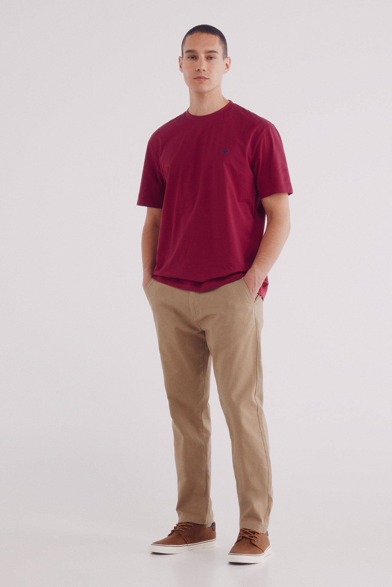 Springfield Playera b&aacute;sica cuello redondo rojo