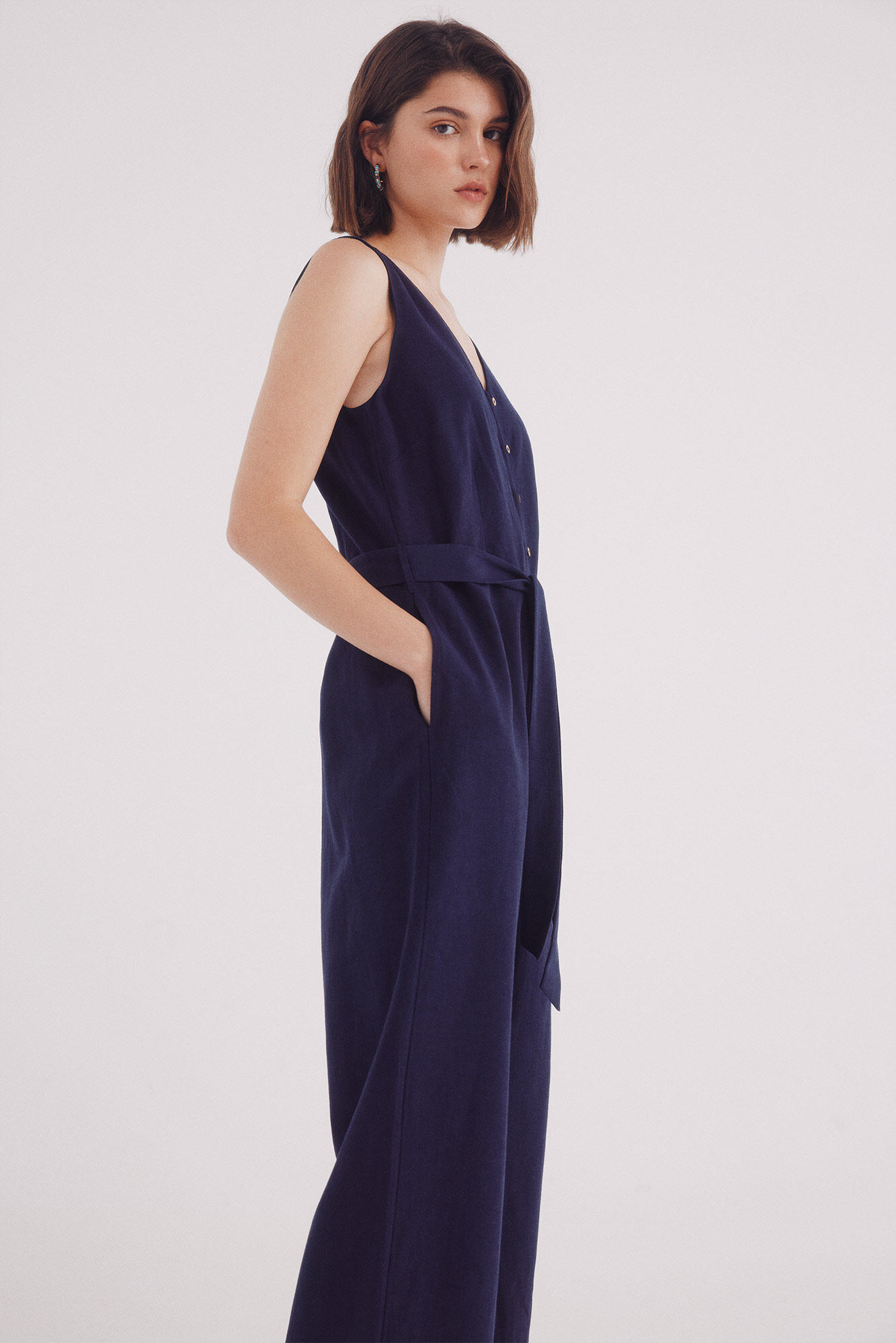 Springfield Jumpsuit de tirantes de lino y algod&oacute;n azulado