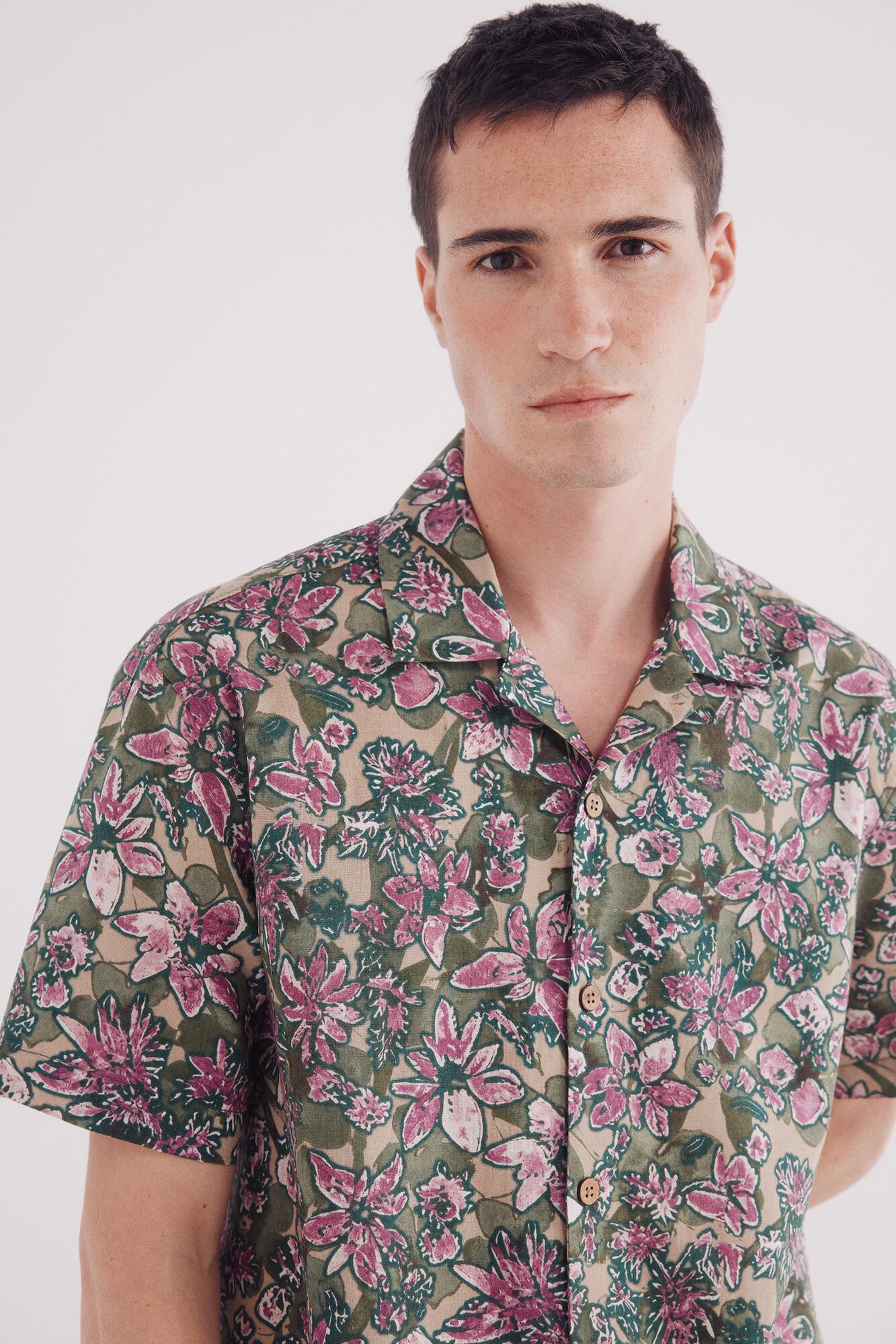 Springfield Camisa manga corta  lino estampada