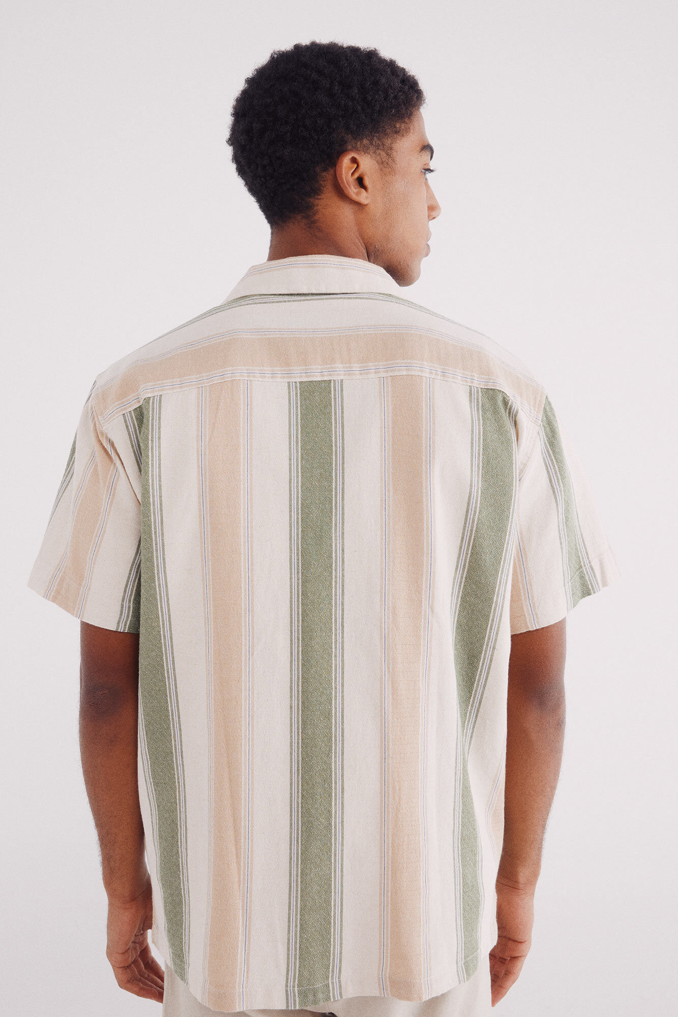 Springfield Camisa manga corta lino rayas azul indigo