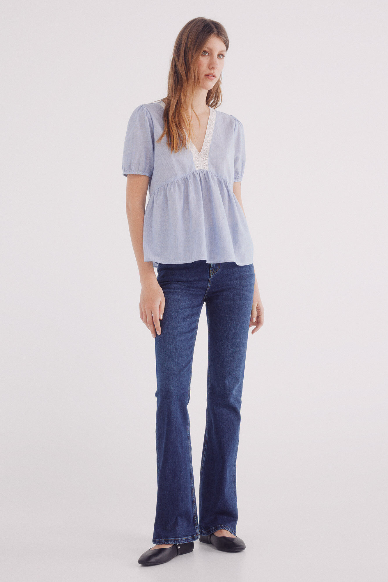Springfield Blusa escote lace azul