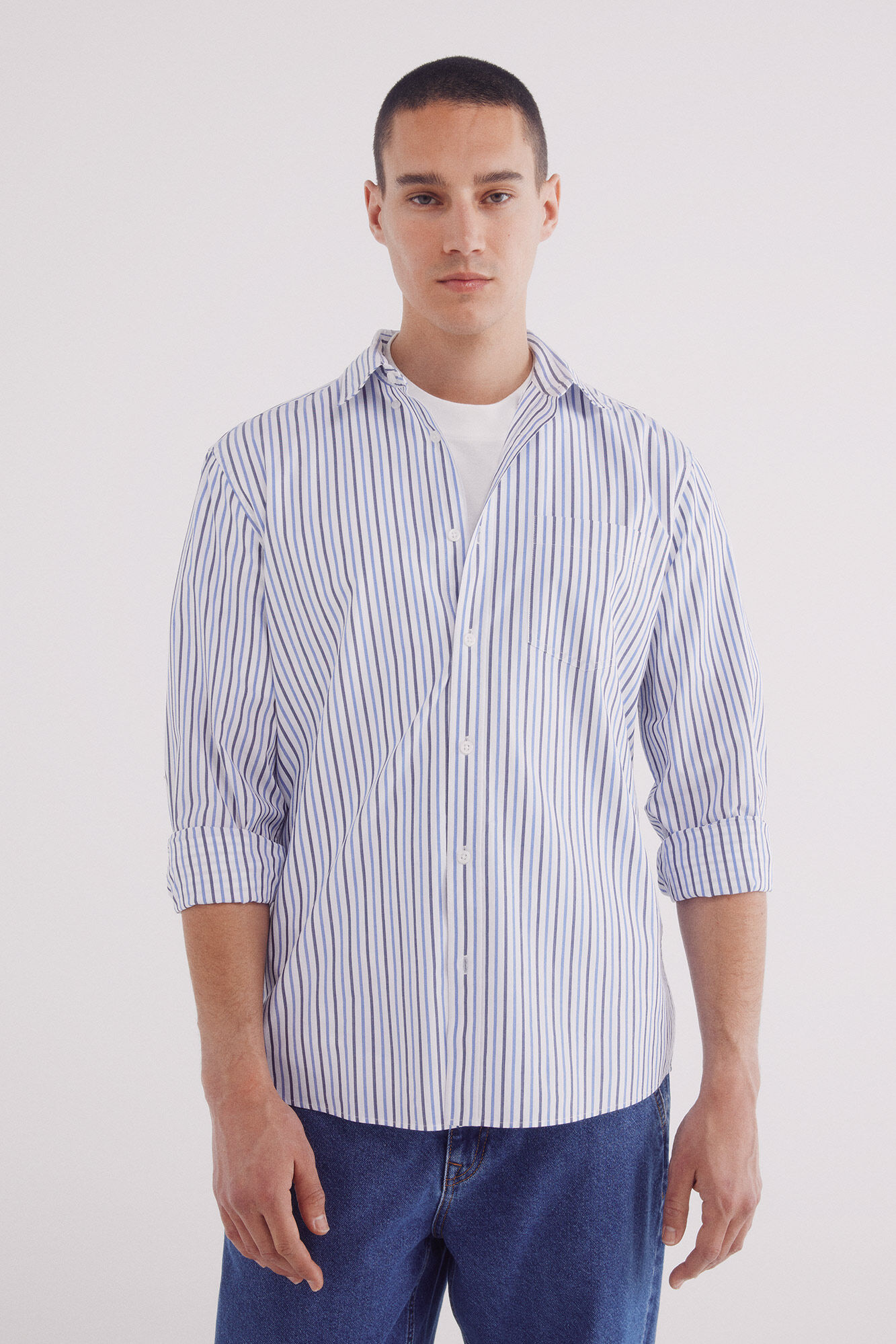 Springfield Camisa rayas popel&iacute;n azulado