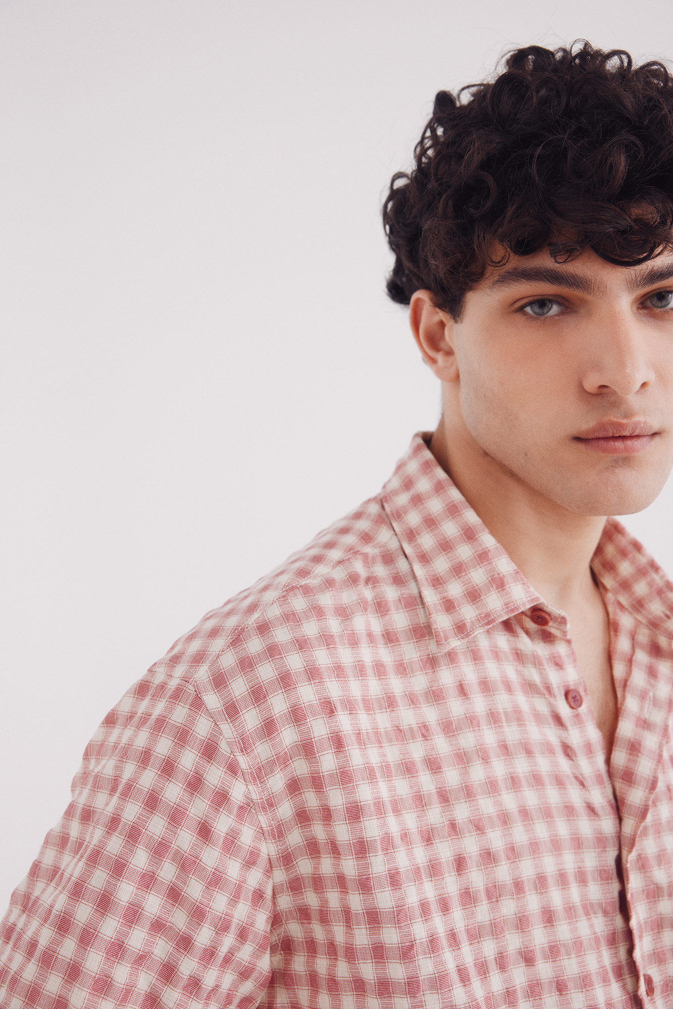 Springfield Camisa manga corta seersucker cuadros naranja