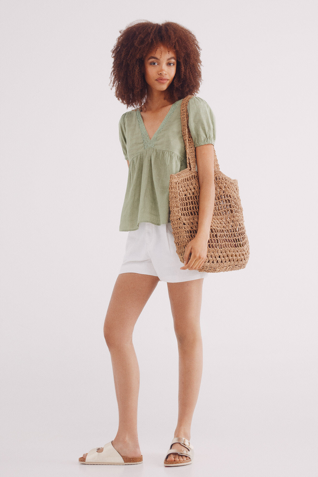 Springfield Blusa escote lace verde