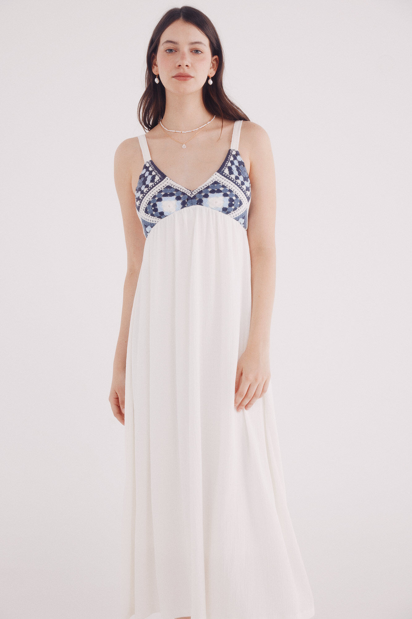 Springfield Vestido midi combinado crochet marfil