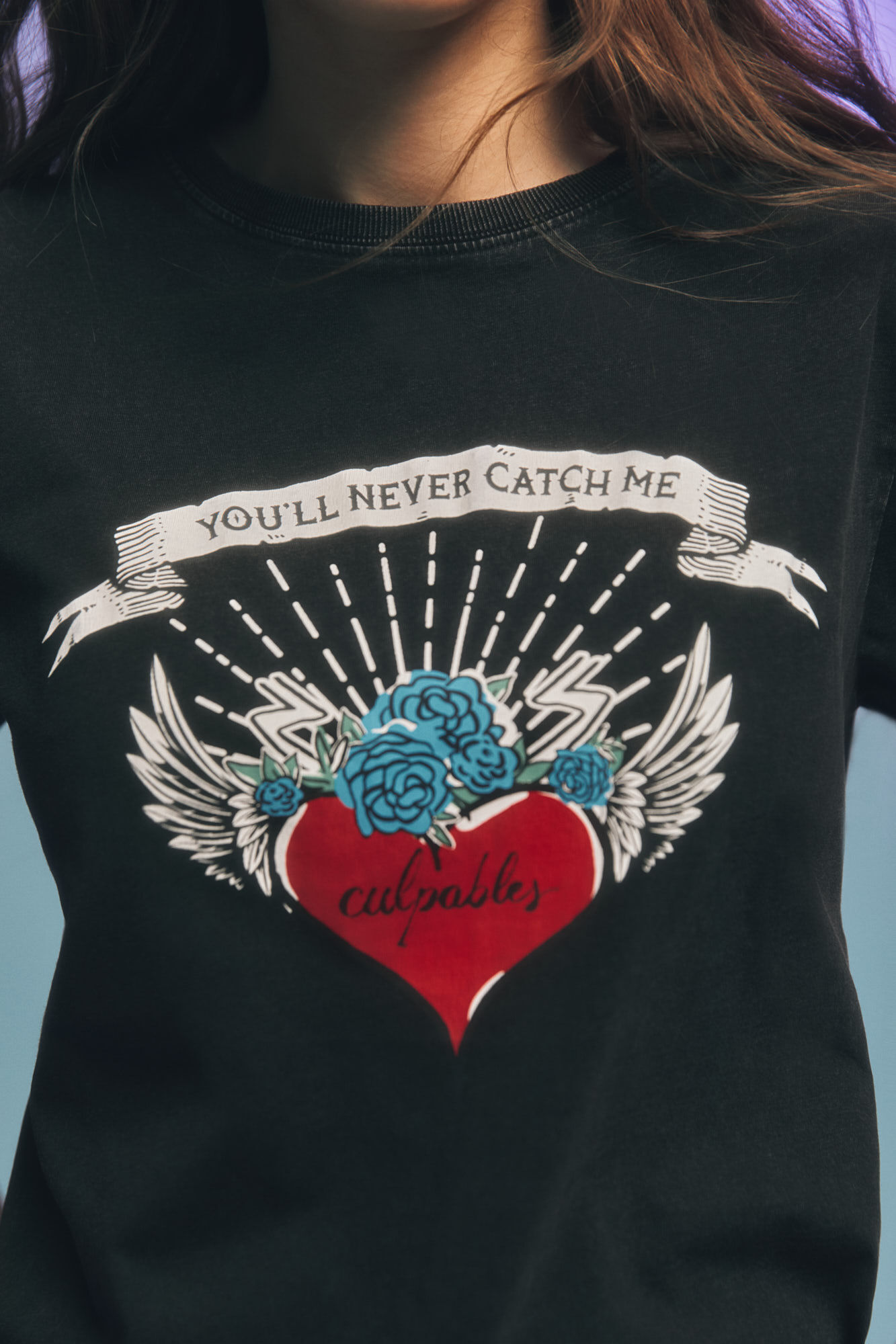 Springfield Playera "You&acute;ll never catch me" negro
