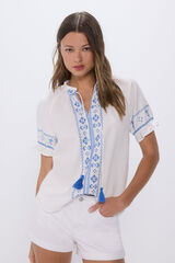Springfield Blusa bordados &eacute;tnicos azules natural
